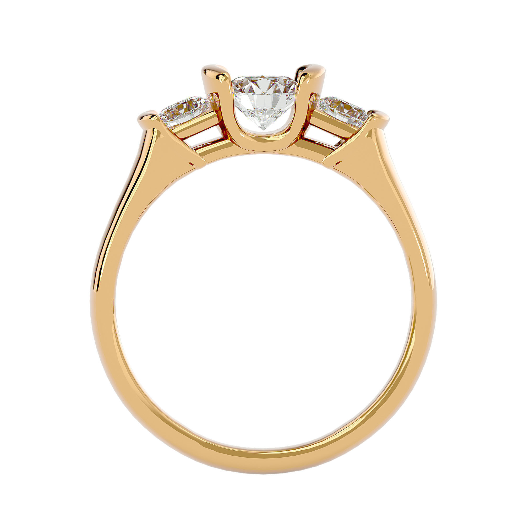 Tri Diamond solitaire wedding engagement ring with 360 view 3D print model_4