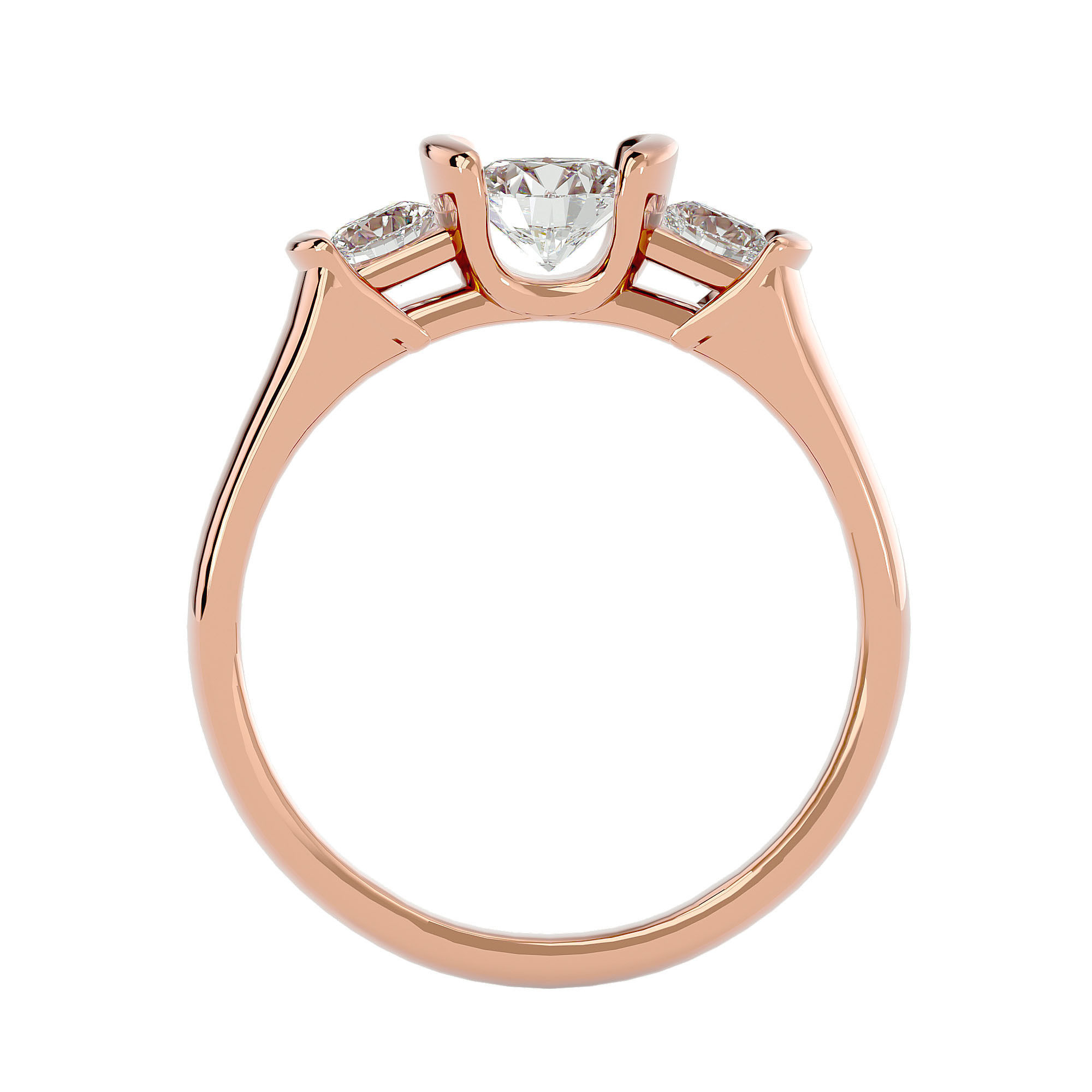 Tri Diamond solitaire wedding engagement ring with 360 view 3D print model_5
