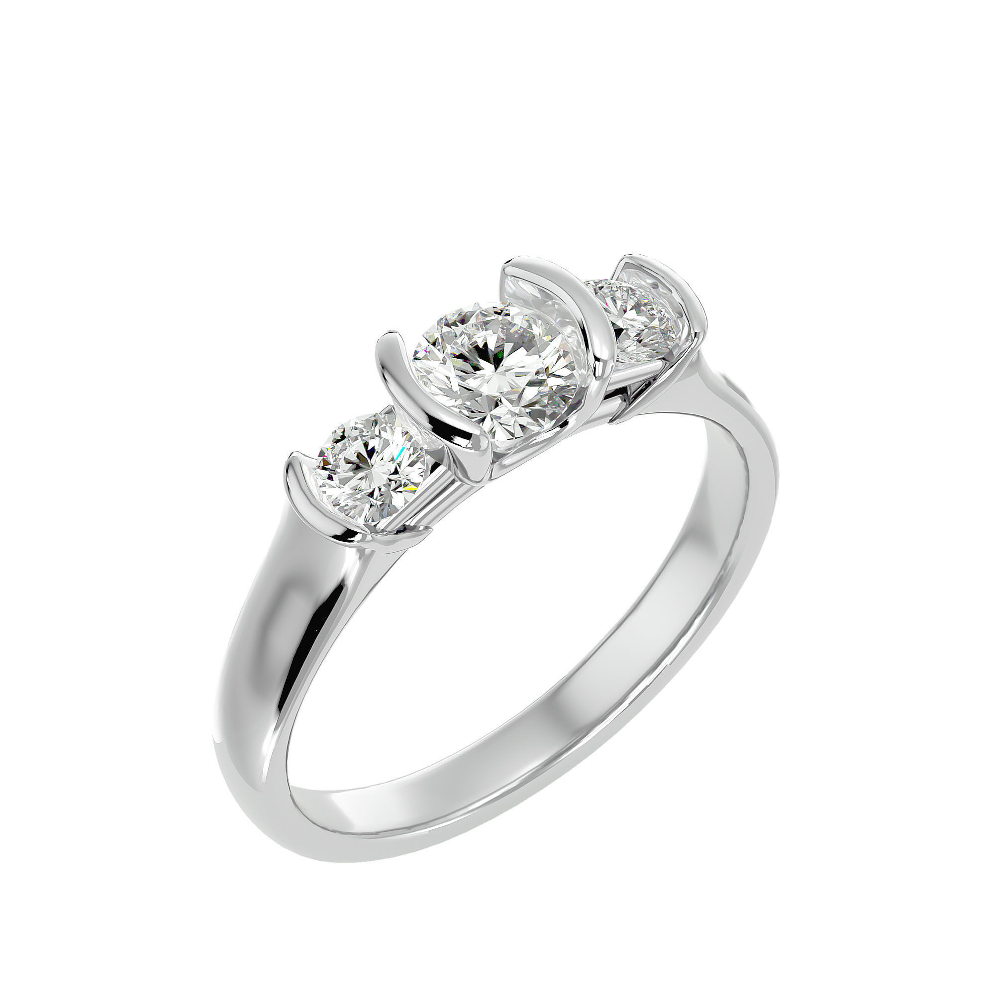 Tri Diamond solitaire wedding engagement ring with 360 view 3D print model_10