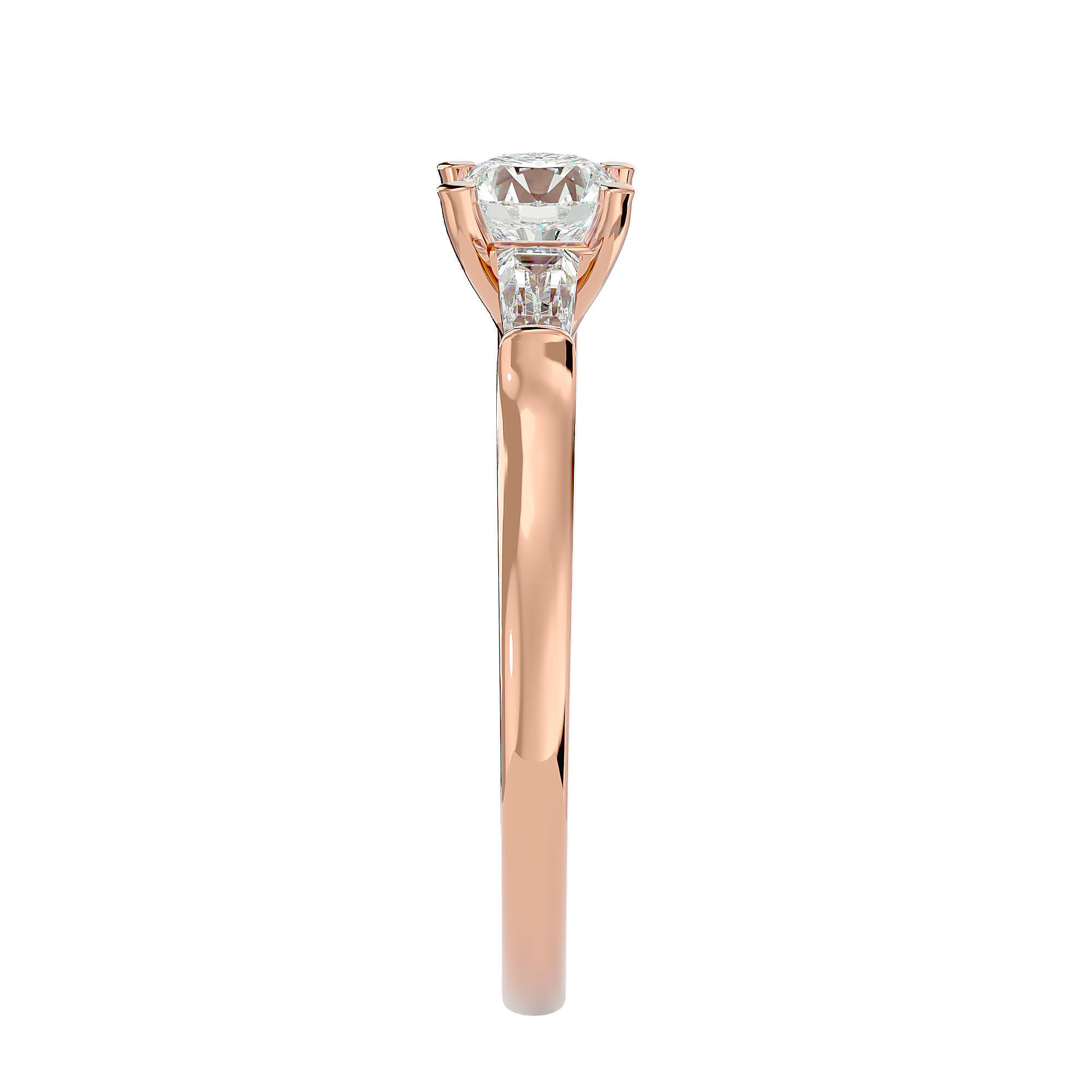 Tri Diamond solitaire wedding engagement ring with 360 view 3D print model_7