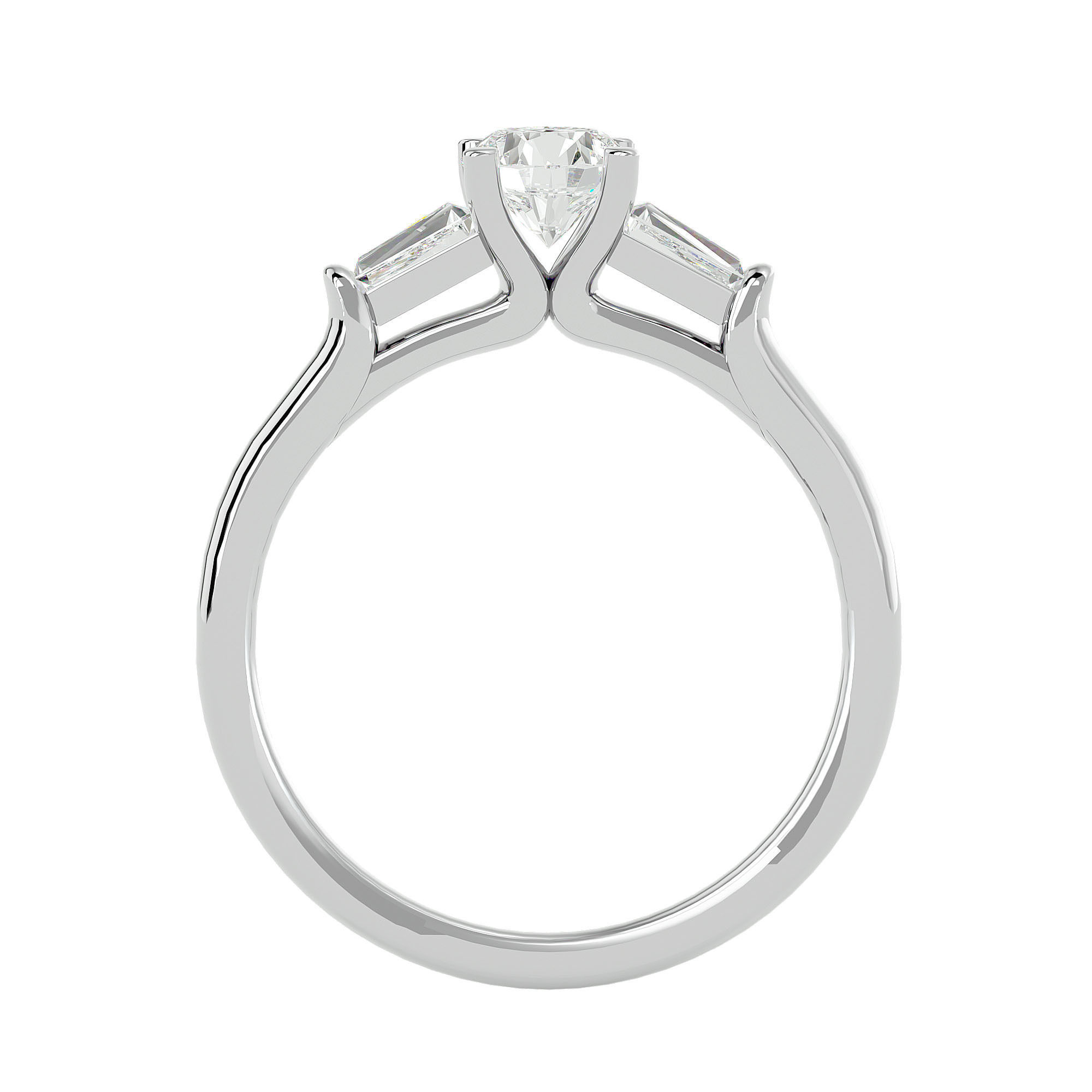 Tri Diamond solitaire wedding engagement ring with 360 view 3D print model_3