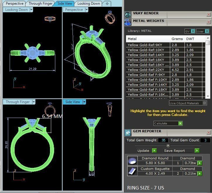 Tri Diamond solitaire wedding engagement ring with 360 view 3D print model_12