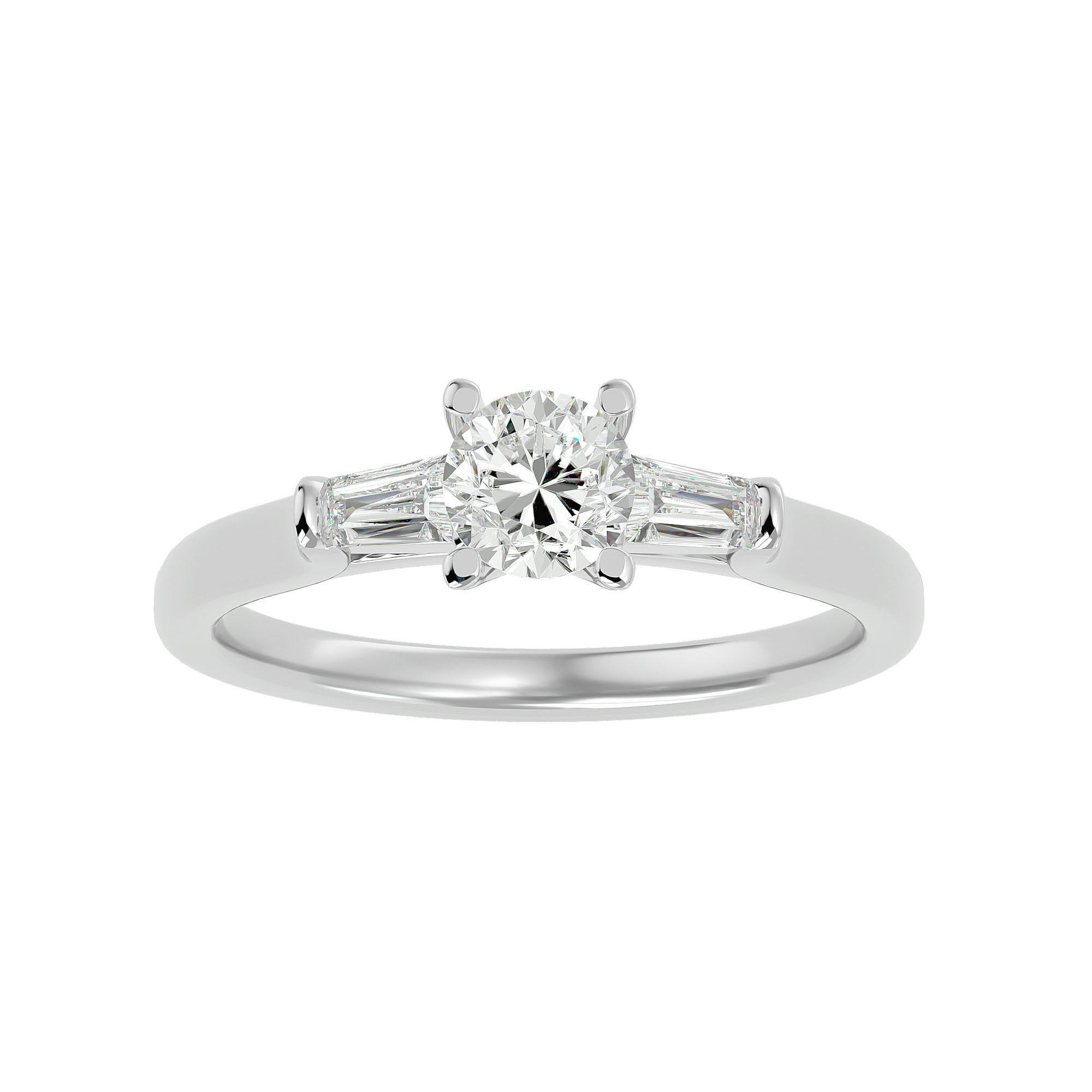 Tri Diamond solitaire wedding engagement ring with 360 view 3D print model_2