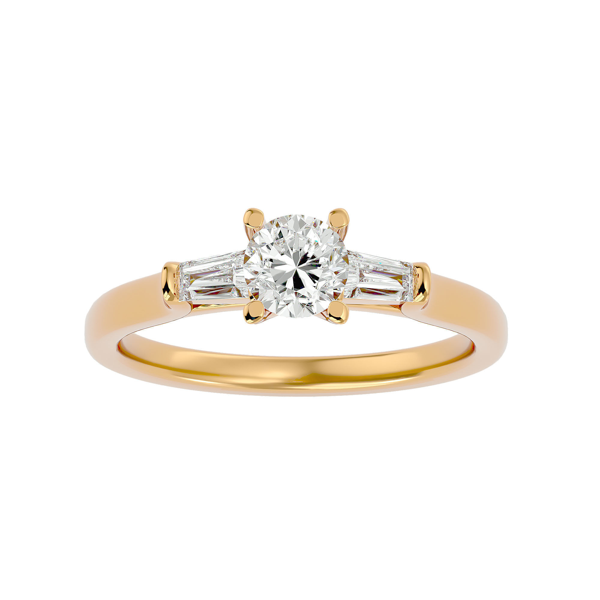 Tri Diamond solitaire wedding engagement ring with 360 view 3D print model_1