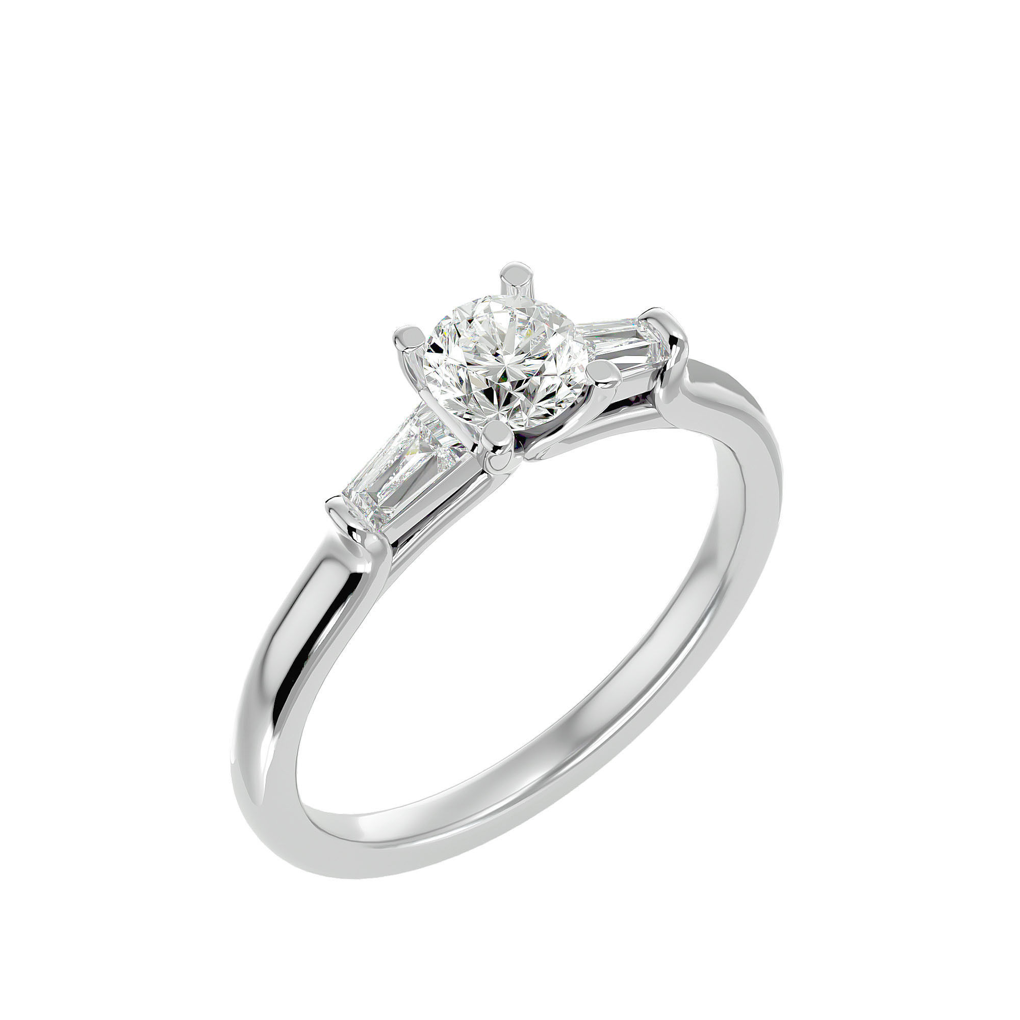 Tri Diamond solitaire wedding engagement ring with 360 view 3D print model_9