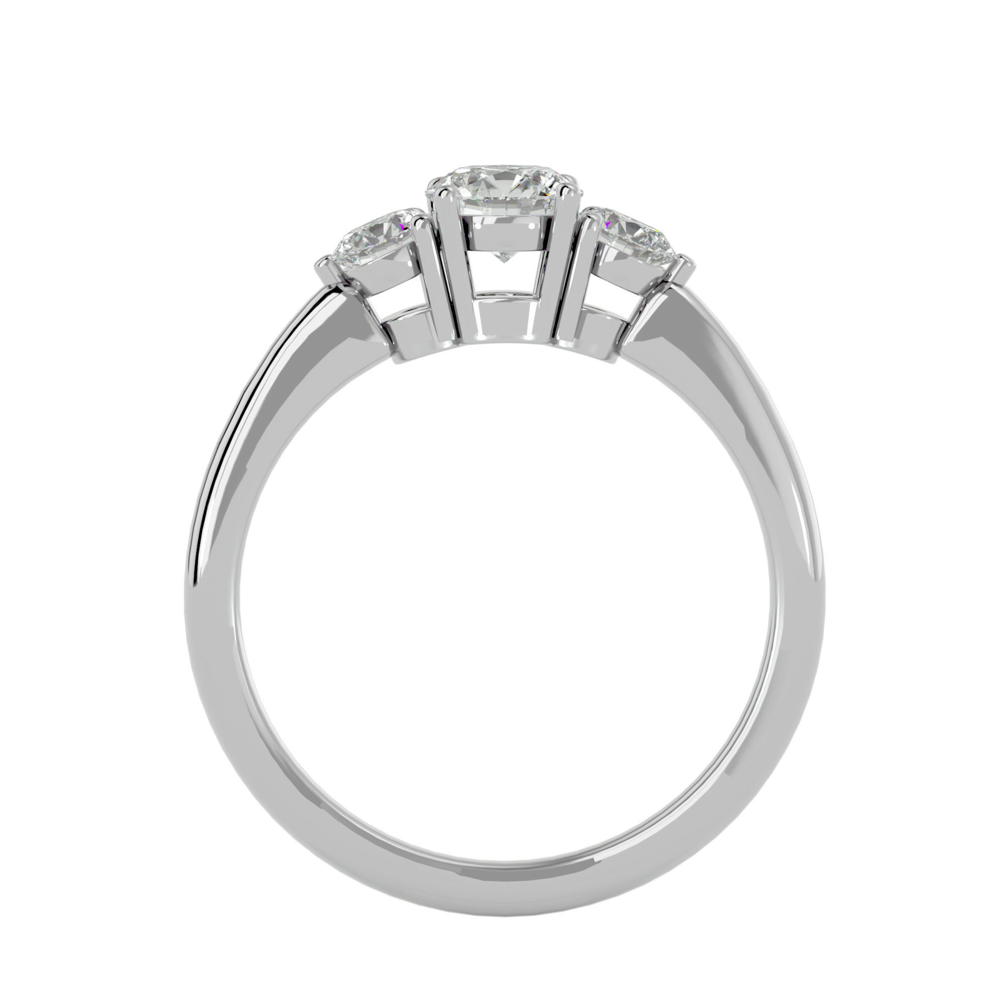 Tri Diamond solitaire wedding engagement ring with 360 view 3D print model_3