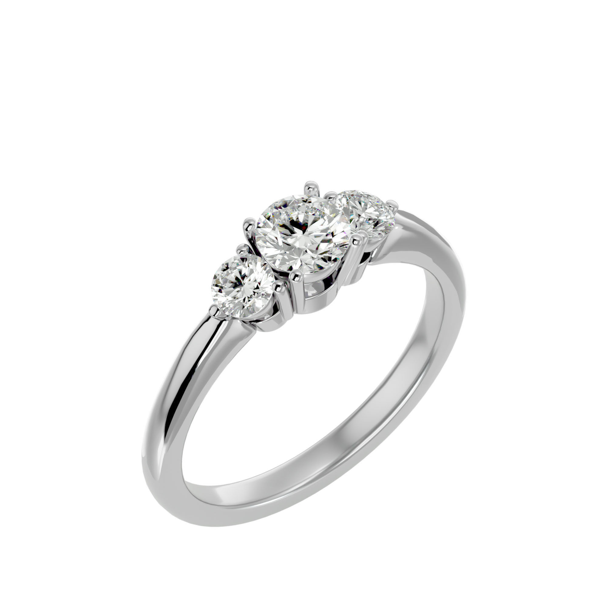 Tri Diamond solitaire wedding engagement ring with 360 view 3D print model_9