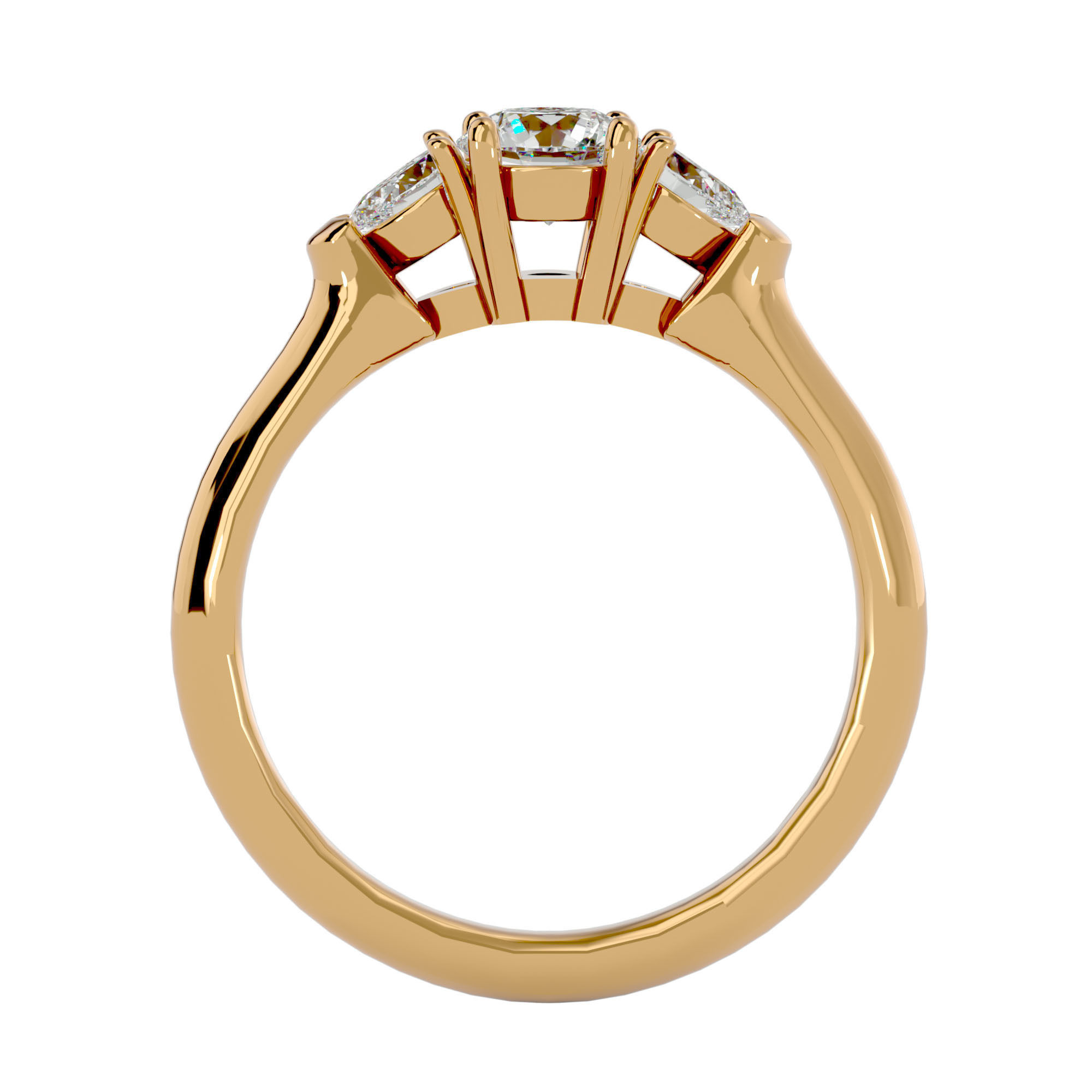 Tri Diamond solitaire wedding engagement ring with 360 view 3D print model_5
