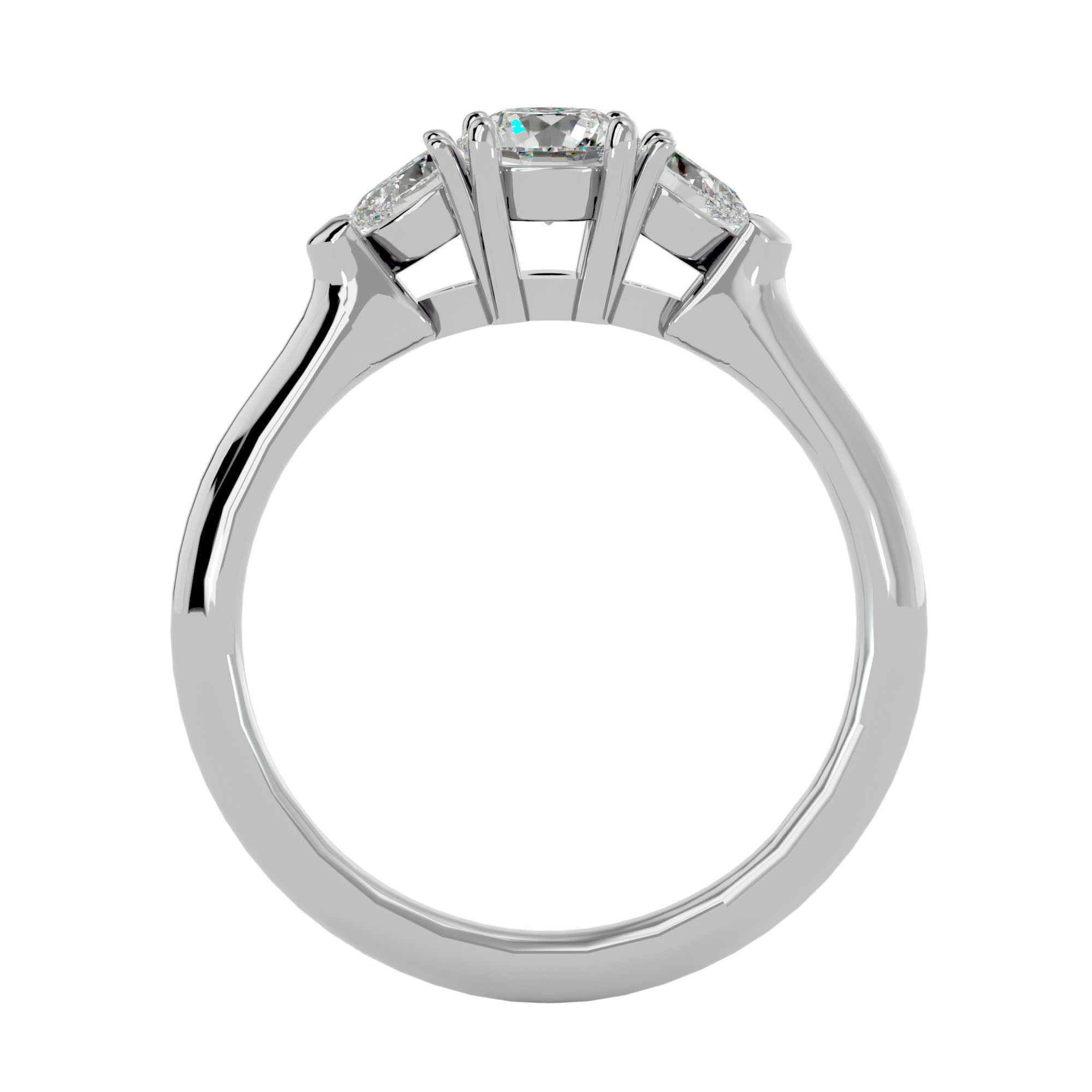Tri Diamond solitaire wedding engagement ring with 360 view 3D print model_4