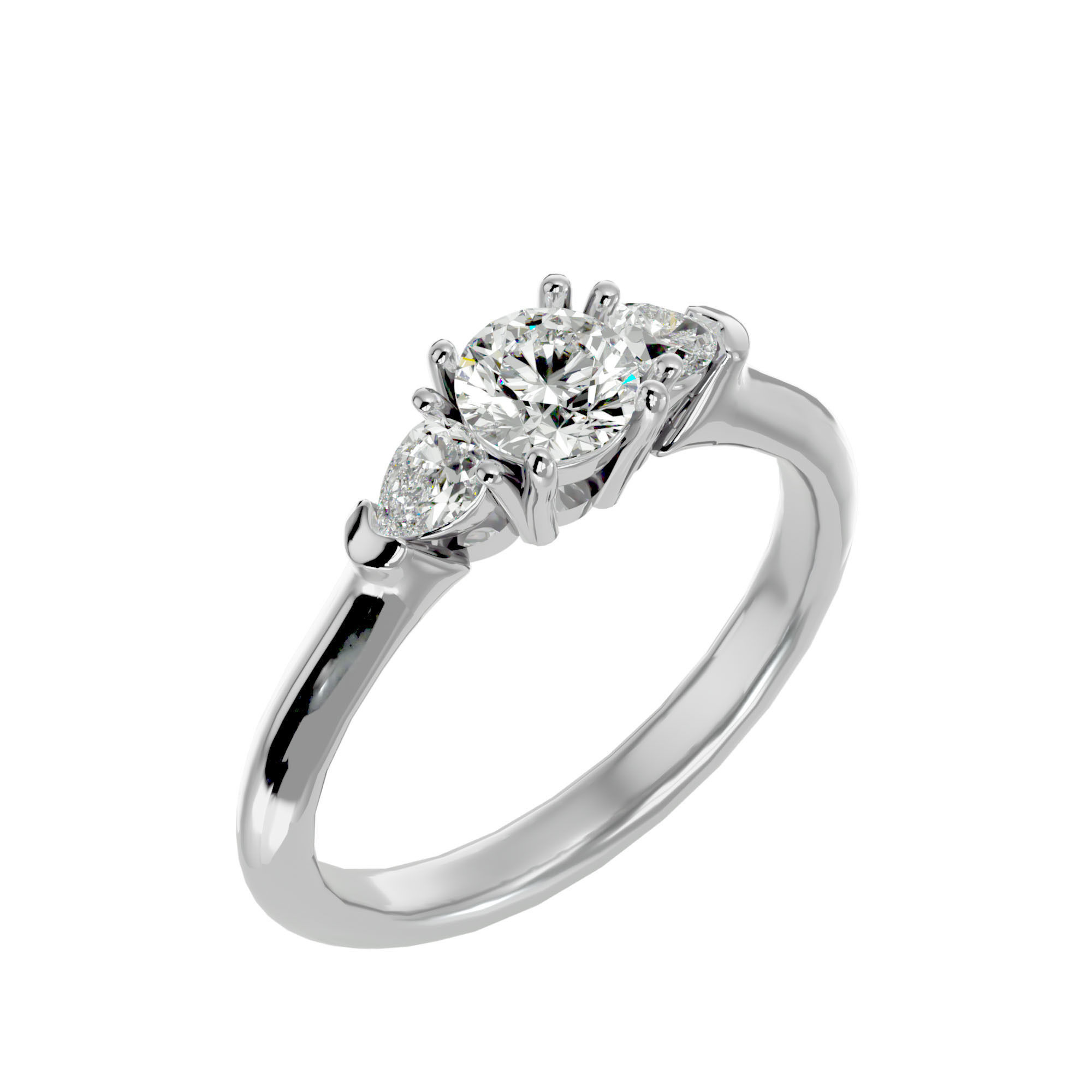 Tri Diamond solitaire wedding engagement ring with 360 view 3D print model_10