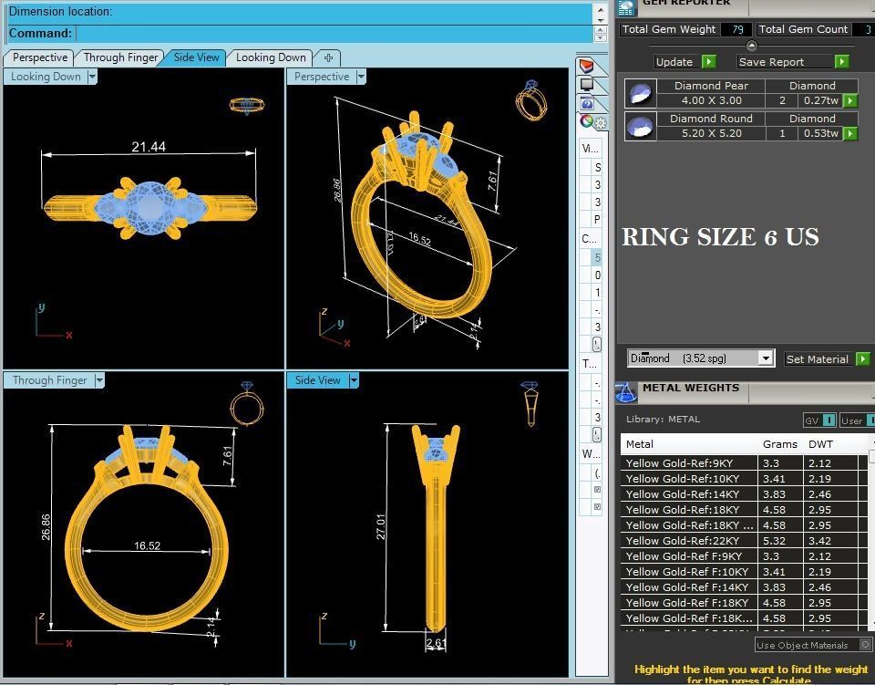 Tri Diamond solitaire wedding engagement ring with 360 view 3D print model_3