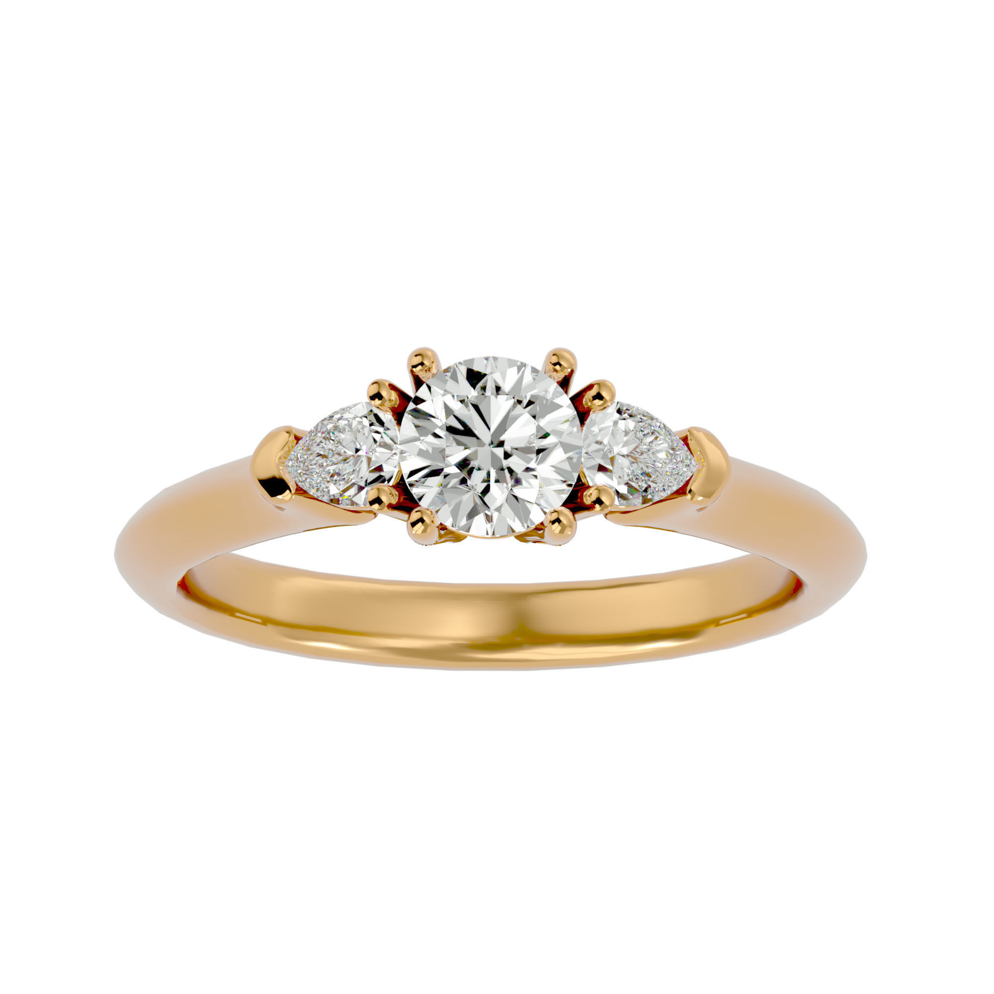 Tri Diamond solitaire wedding engagement ring with 360 view 3D print model_1