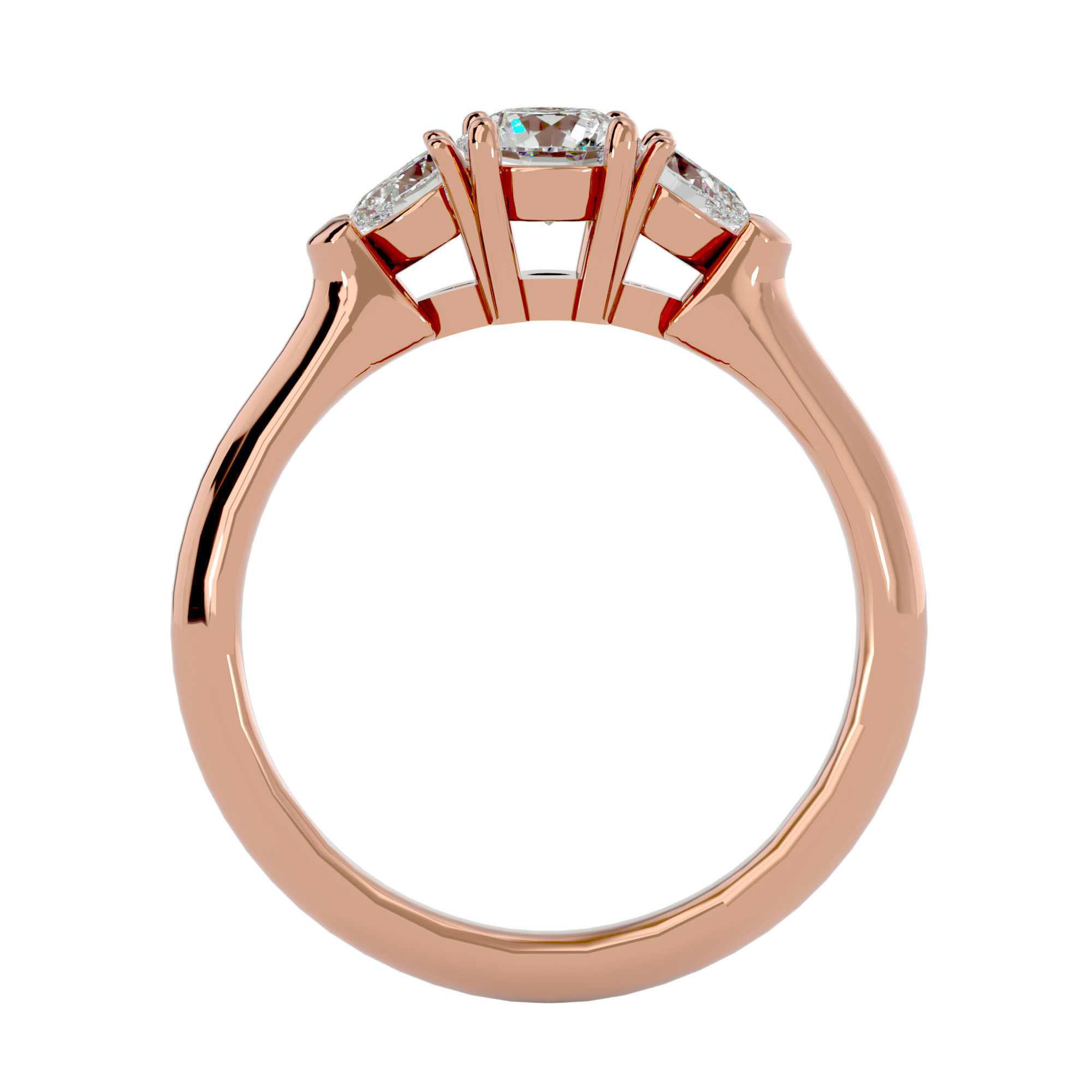 Tri Diamond solitaire wedding engagement ring with 360 view 3D print model_6