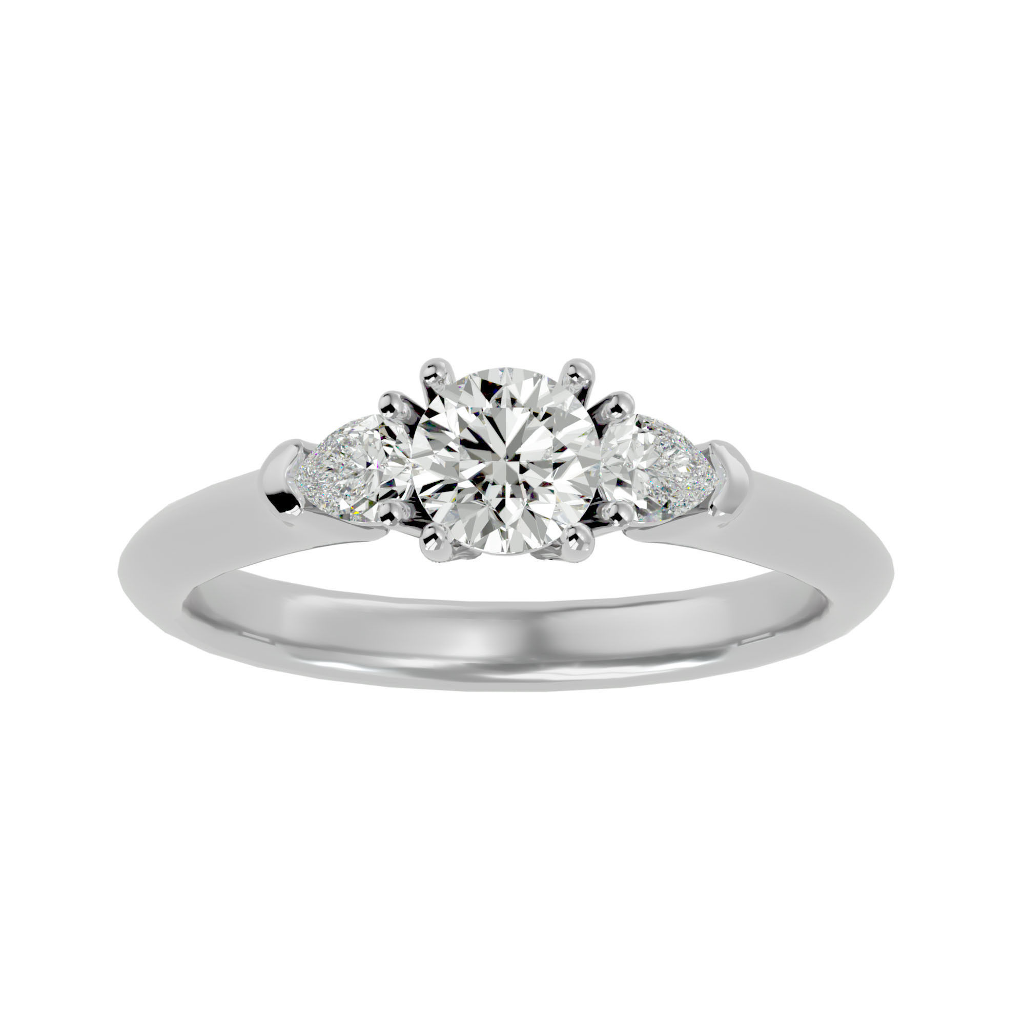 Tri Diamond solitaire wedding engagement ring with 360 view 3D print model_2