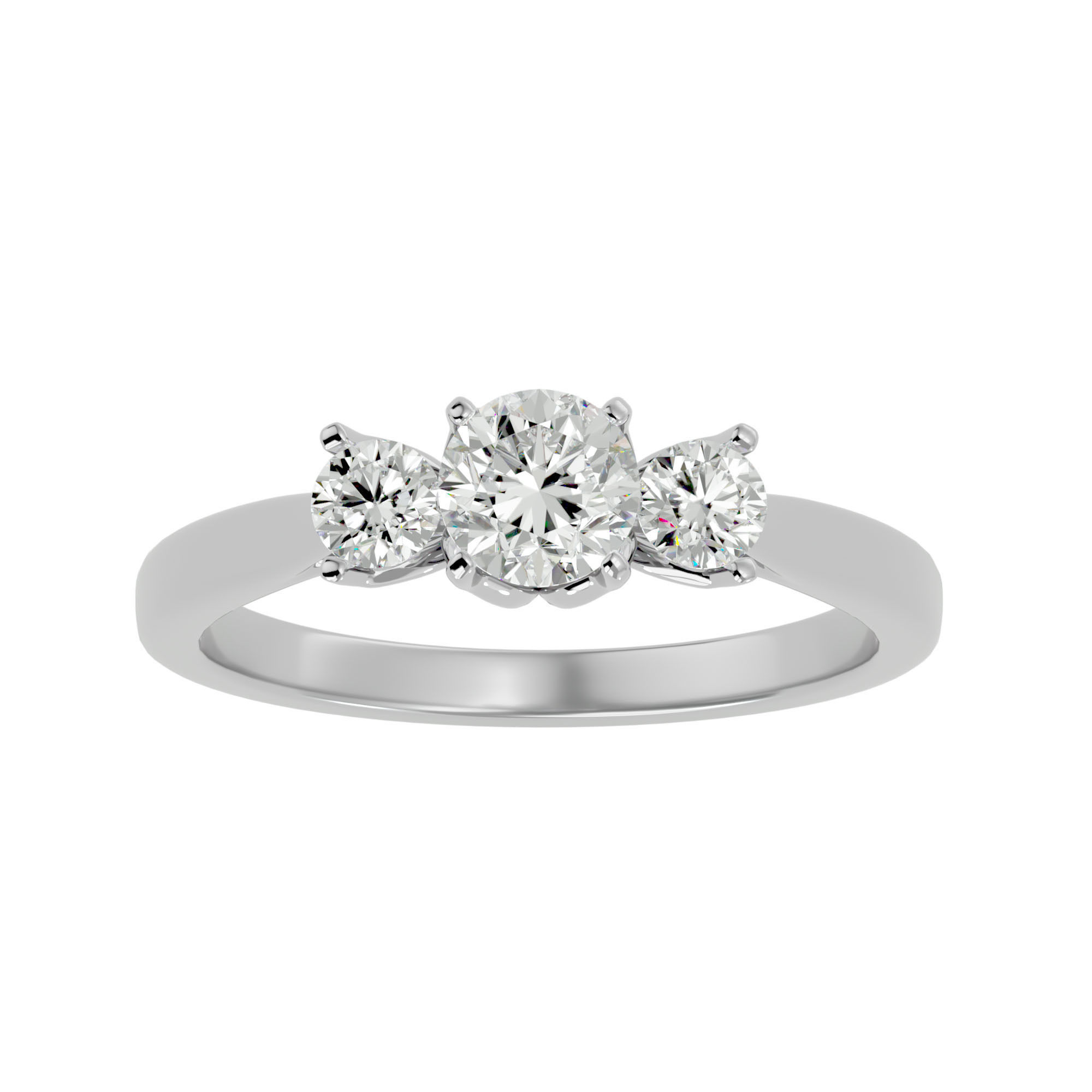 Tri Diamond solitaire wedding engagement ring with 360 view 3D print model_2
