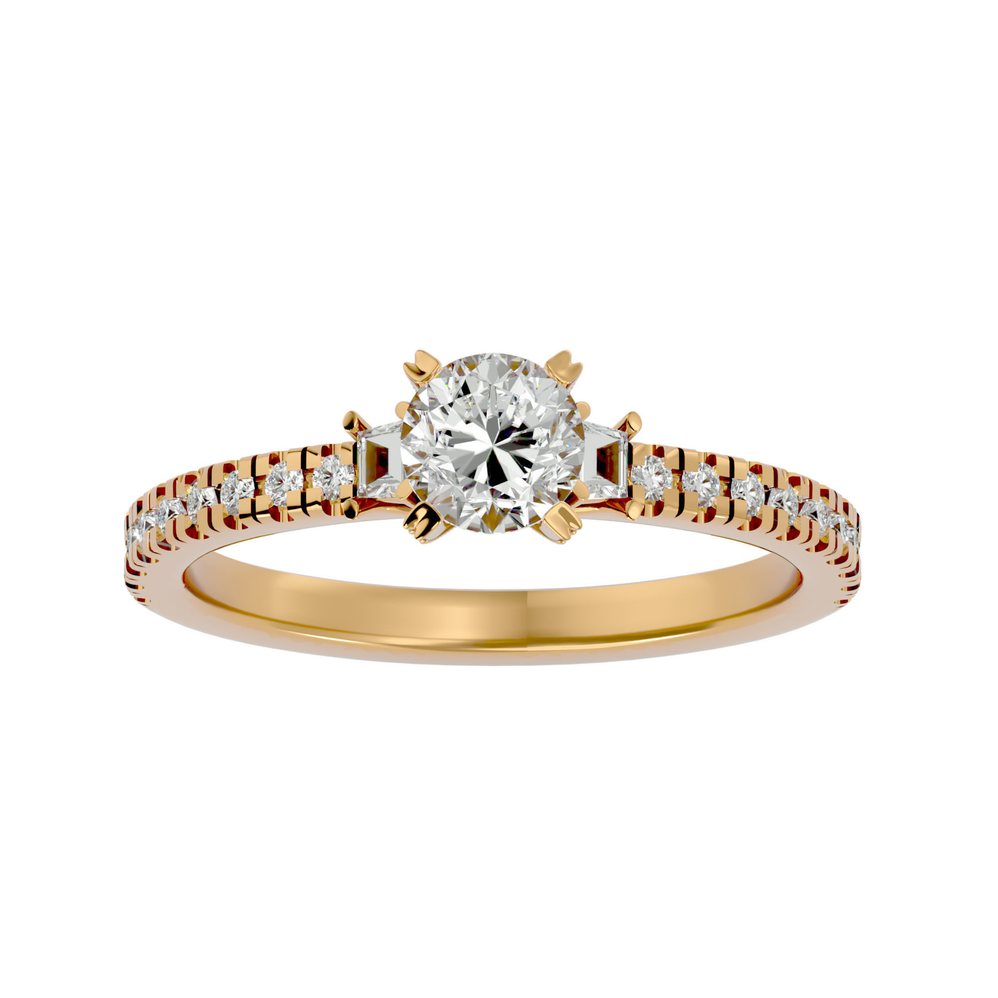Tri Diamond solitaire wedding engagement ring with 360 view 3D print model_1