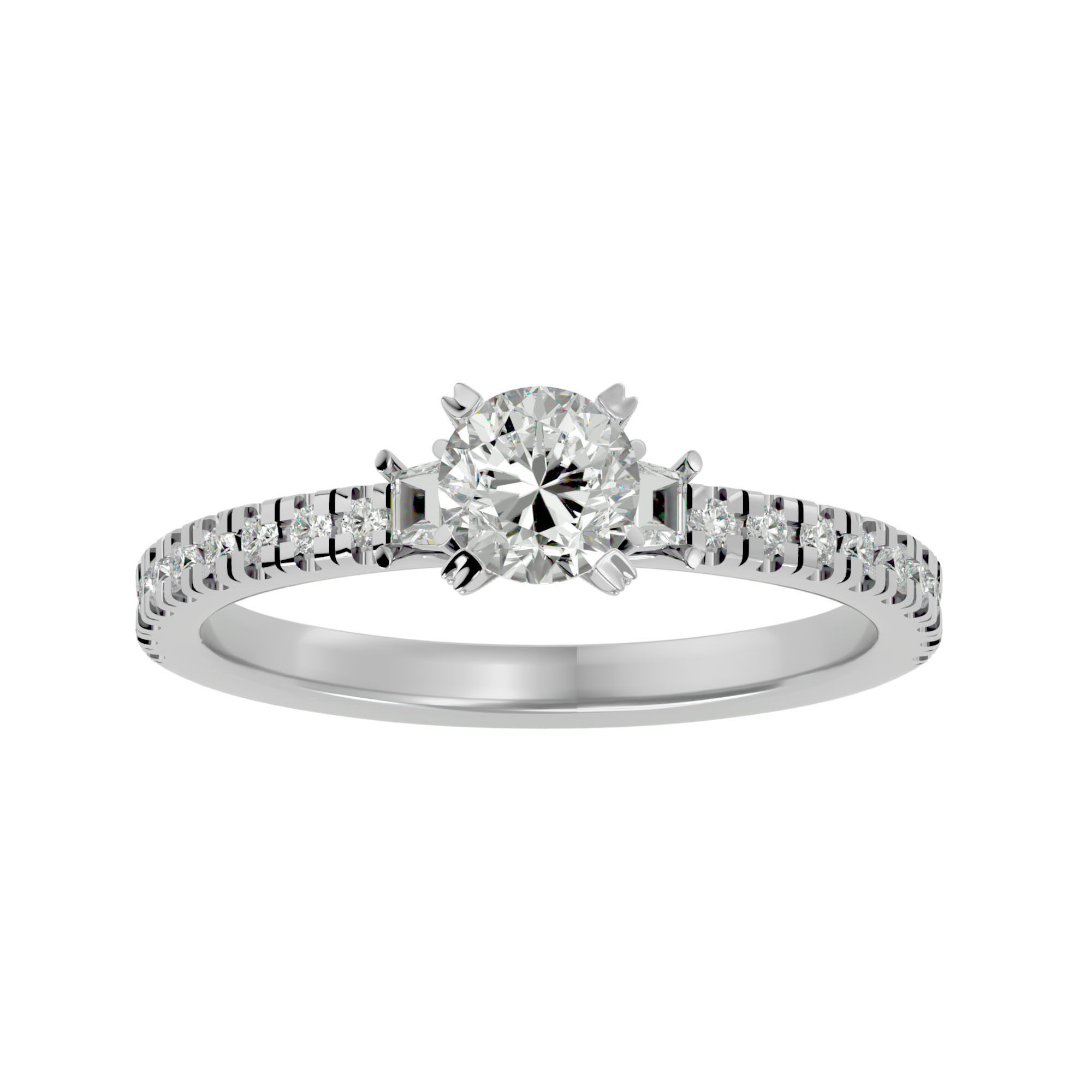 Tri Diamond solitaire wedding engagement ring with 360 view 3D print model_2
