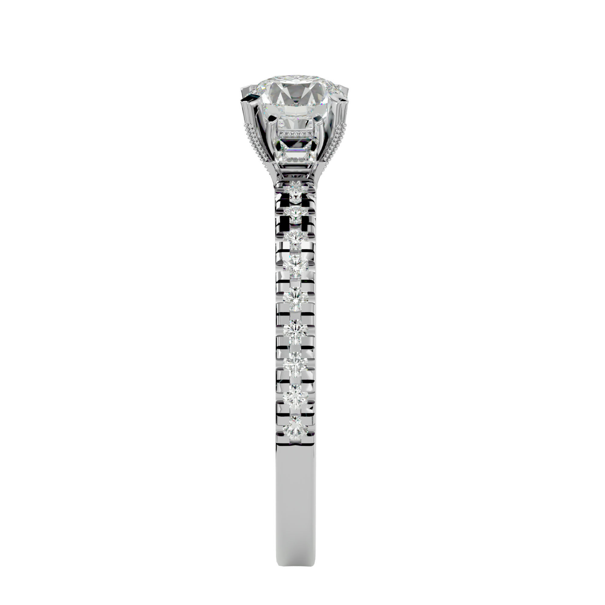 Tri Diamond solitaire wedding engagement ring with 360 view 3D print model_9