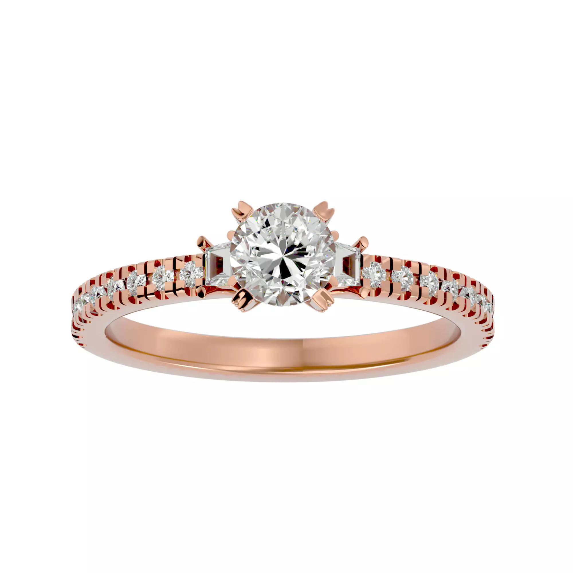 Tri Diamond solitaire wedding engagement ring with 360 view 3D print model_0