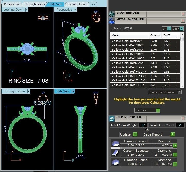 Tri Diamond solitaire wedding engagement ring with 360 view 3D print model_3