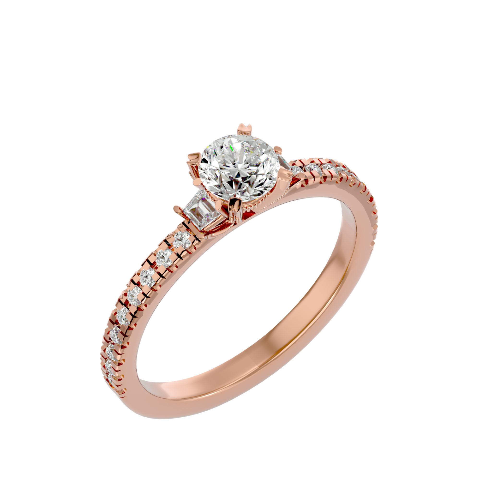 Tri Diamond solitaire wedding engagement ring with 360 view 3D print model_12
