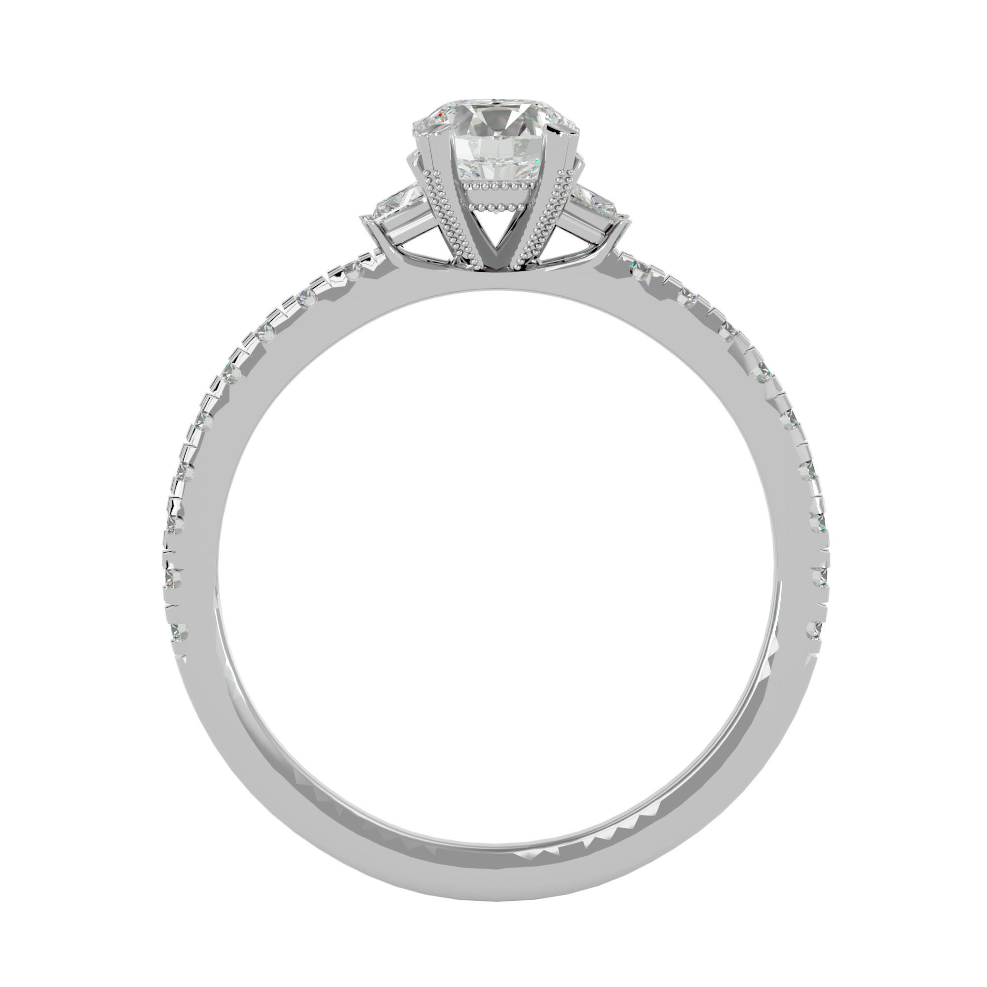 Tri Diamond solitaire wedding engagement ring with 360 view 3D print model_4