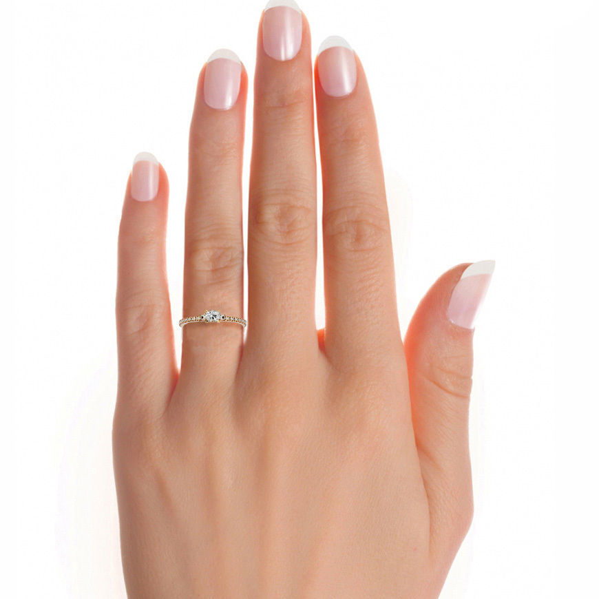 Tri Diamond solitaire wedding engagement ring with 360 view 3D print model_15