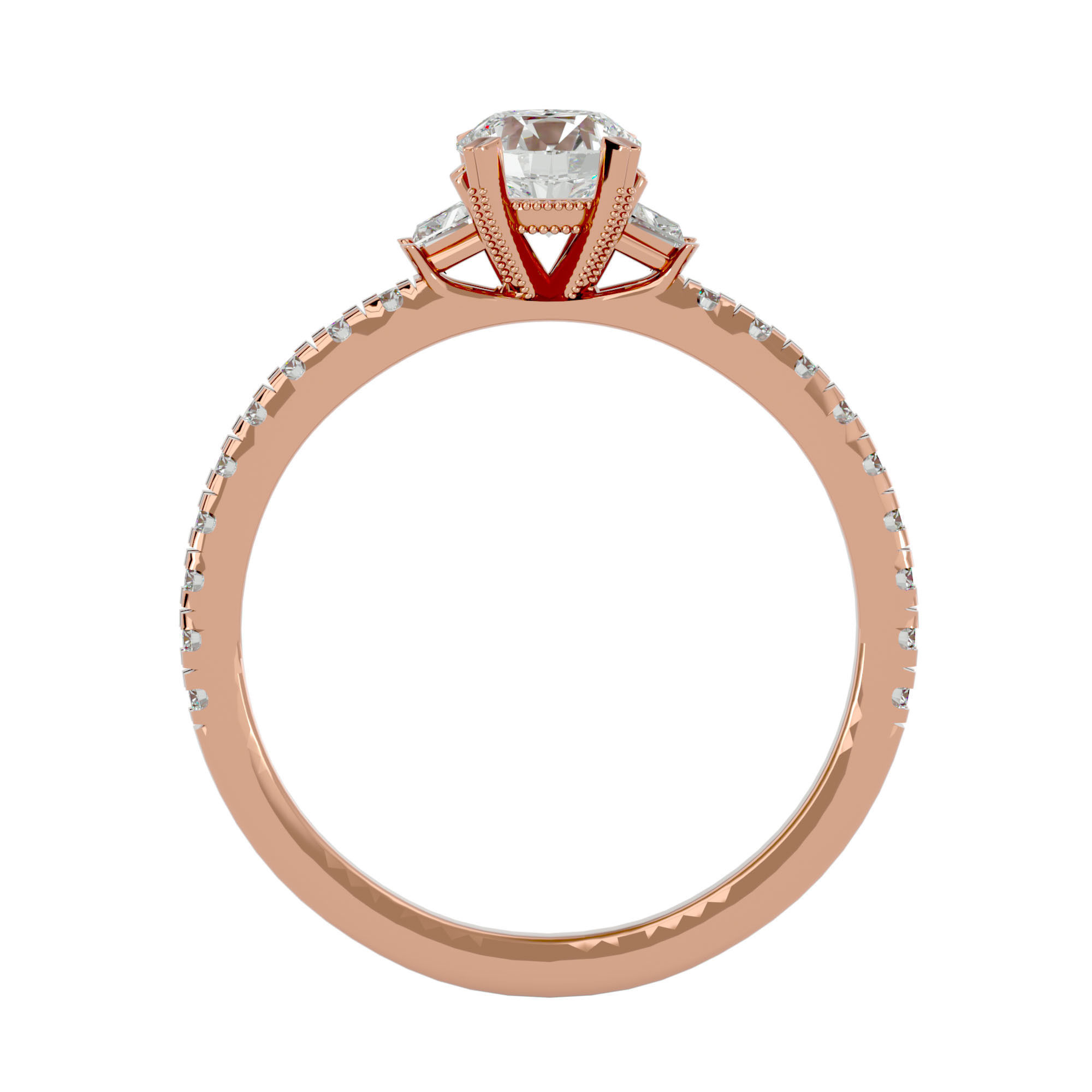 Tri Diamond solitaire wedding engagement ring with 360 view 3D print model_6