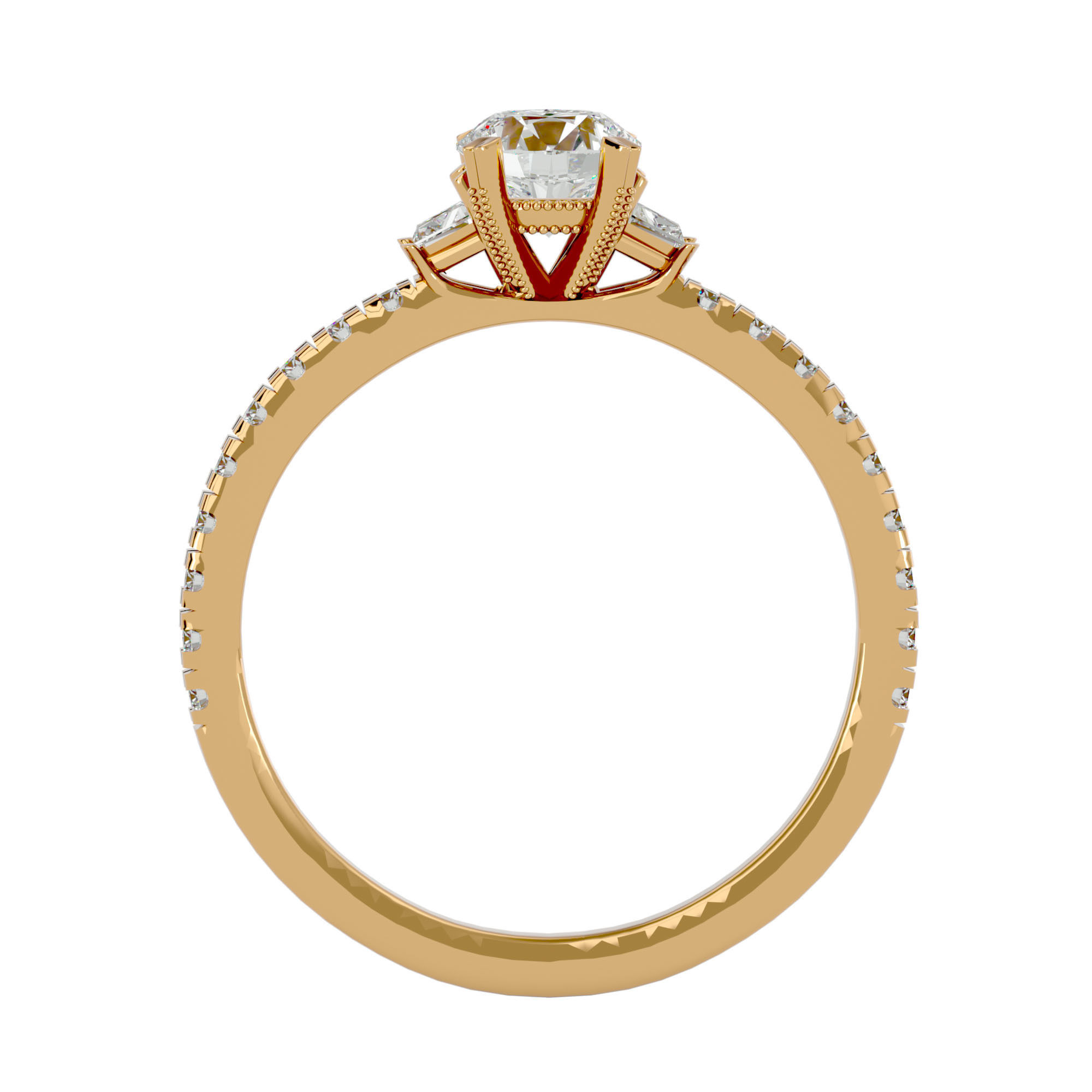 Tri Diamond solitaire wedding engagement ring with 360 view 3D print model_5