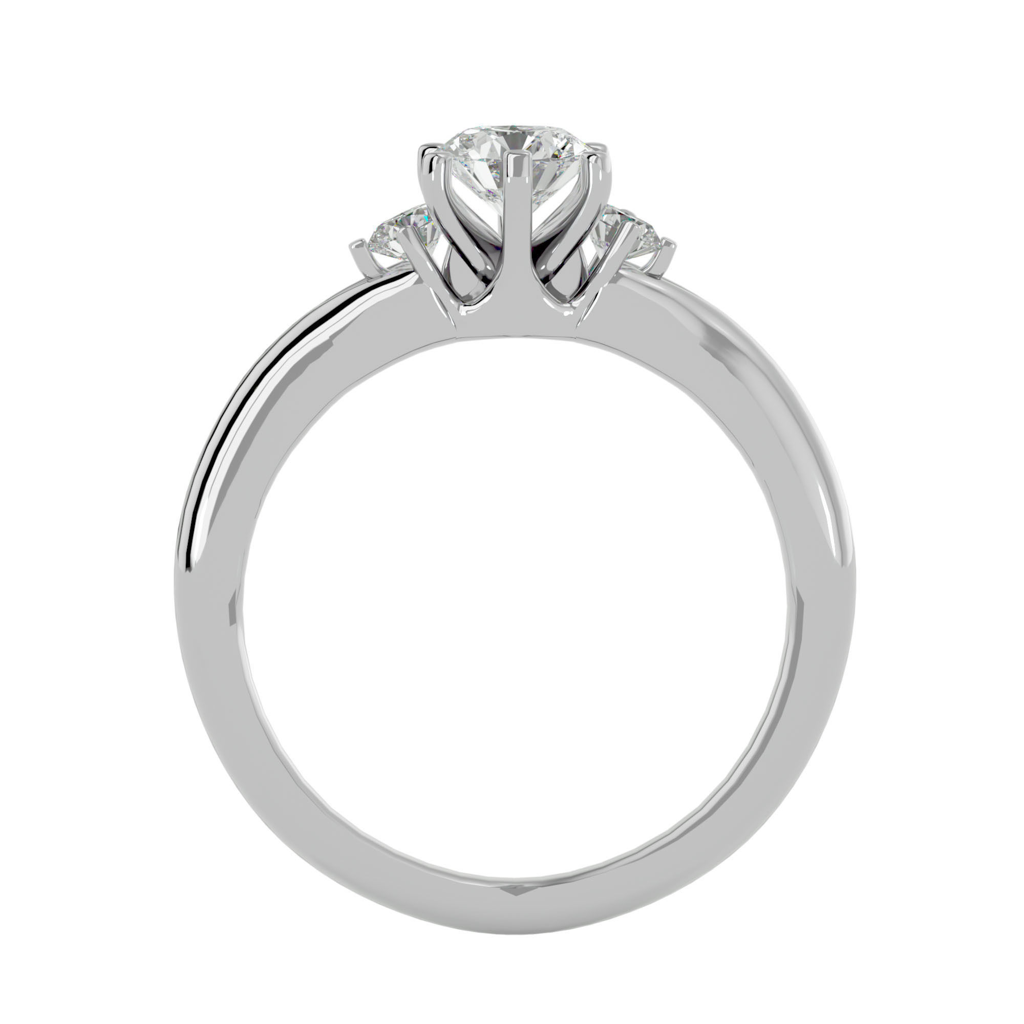 Tri Diamond solitaire wedding engagement ring with 360 view 3D print model_4