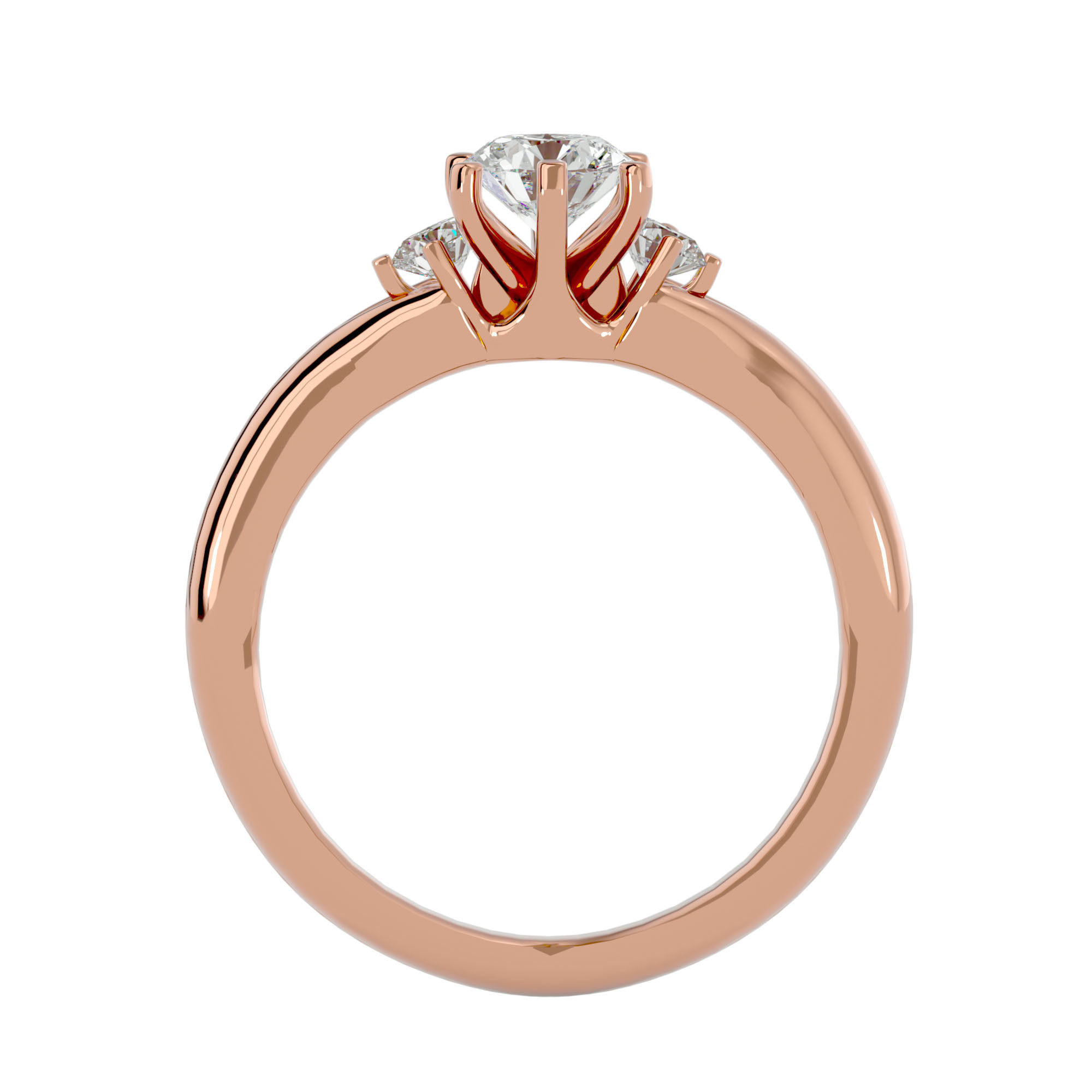 Tri Diamond solitaire wedding engagement ring with 360 view 3D print model_6