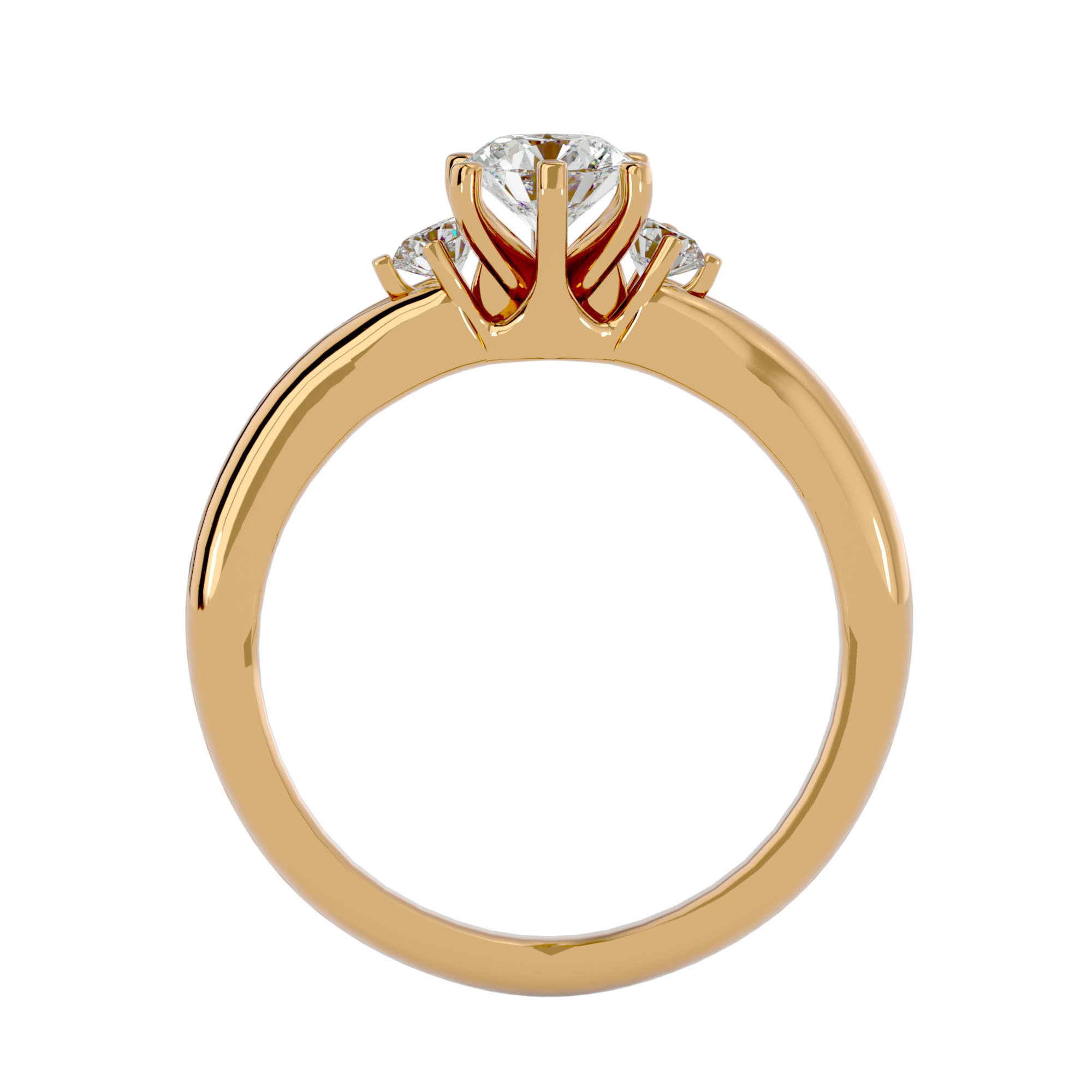 Tri Diamond solitaire wedding engagement ring with 360 view 3D print model_5