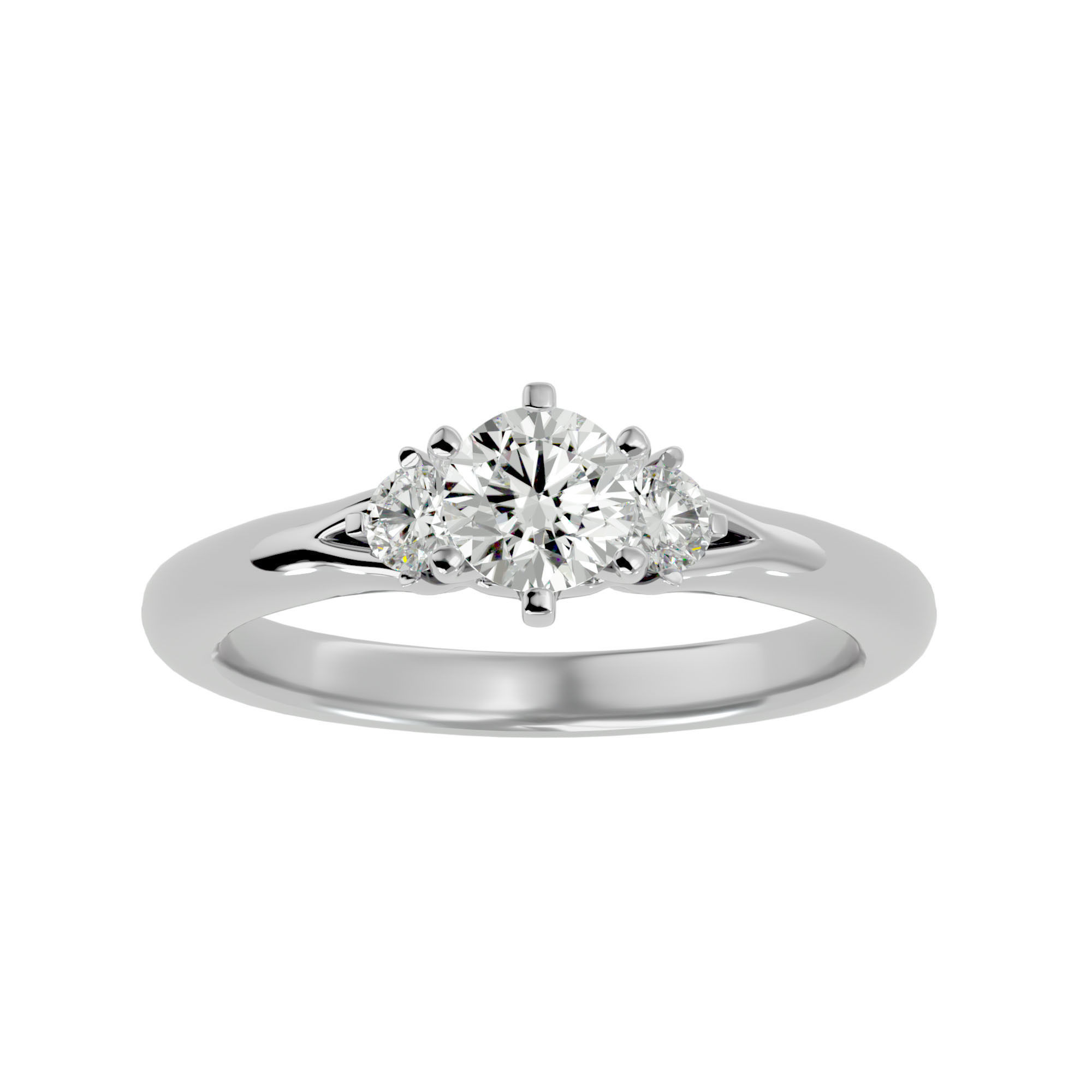 Tri Diamond solitaire wedding engagement ring with 360 view 3D print model_3