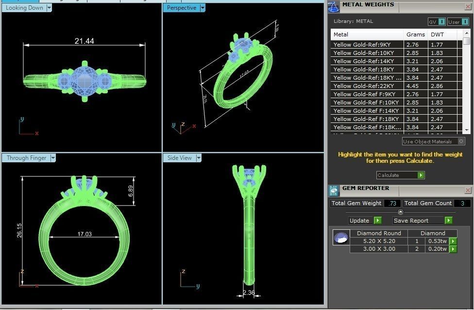 Tri Diamond solitaire wedding engagement ring with 360 view 3D print model_2