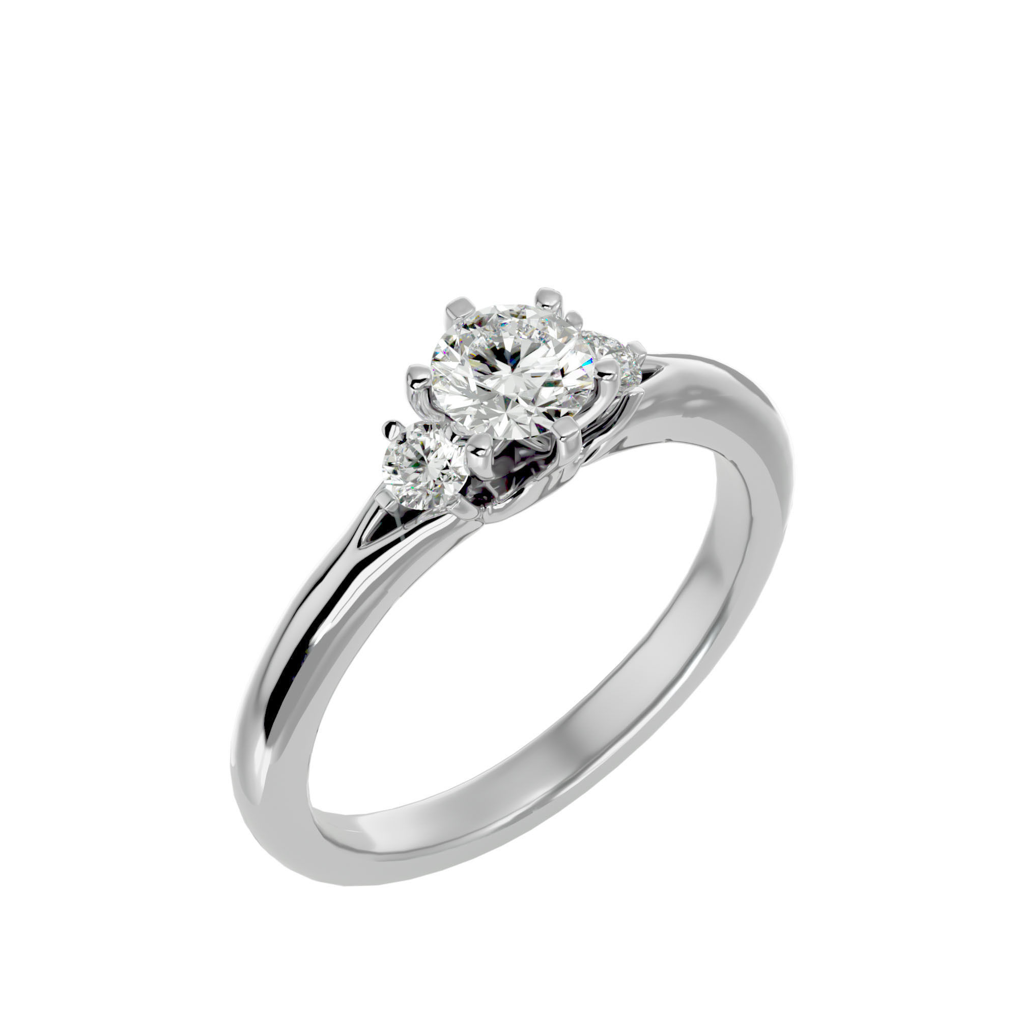 Tri Diamond solitaire wedding engagement ring with 360 view 3D print model_10
