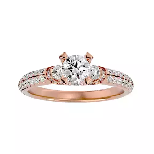 Tri Diamond solitaire wedding engagement ring with 360 view 3D print model