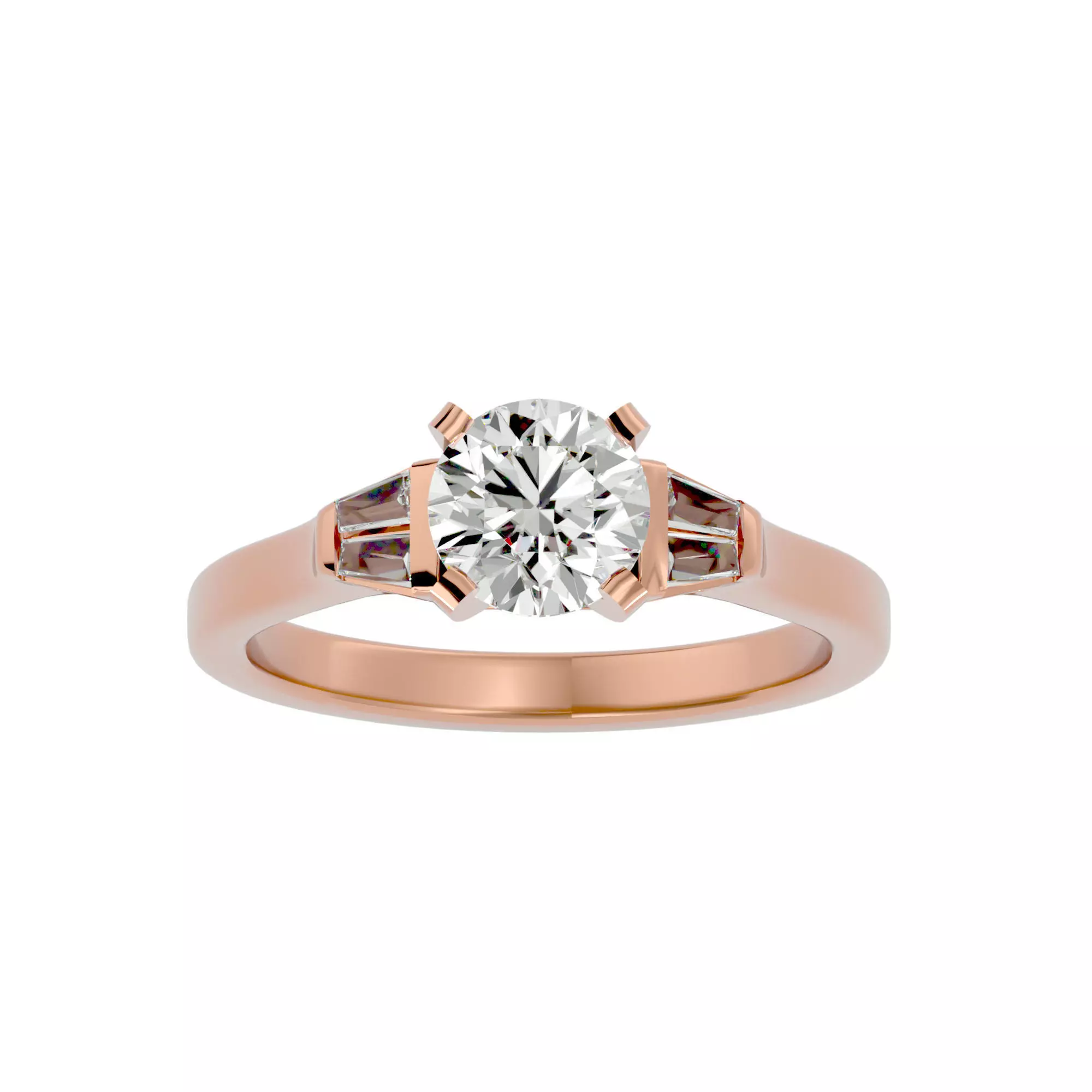 Tri Diamond solitaire wedding engagement ring with 360 view 3D print model