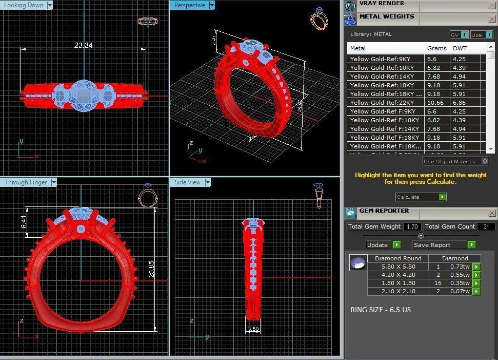 Tri Diamond solitaire wedding engagement ring with 360 view 3D print model_3