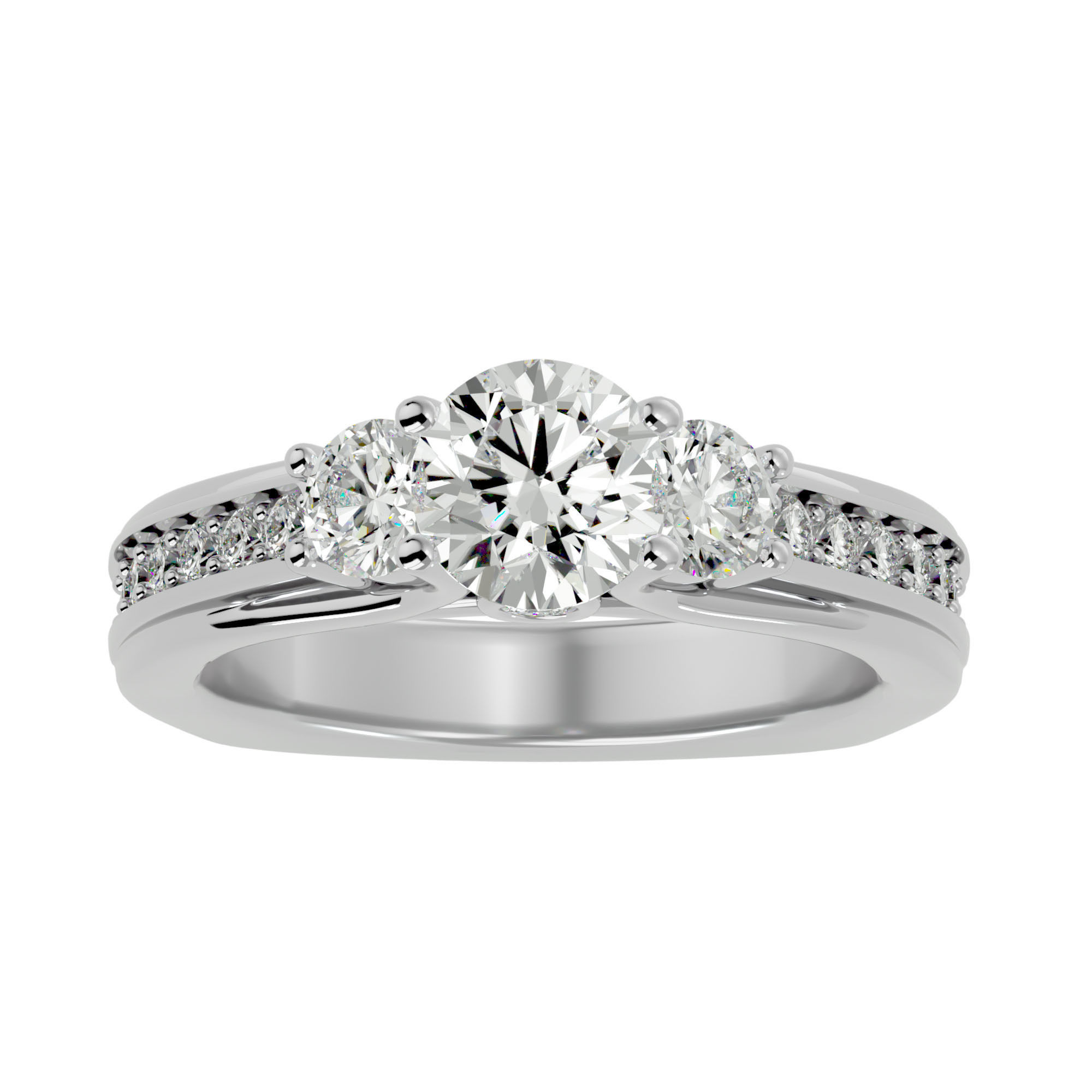Tri Diamond solitaire wedding engagement ring with 360 view 3D print model_2
