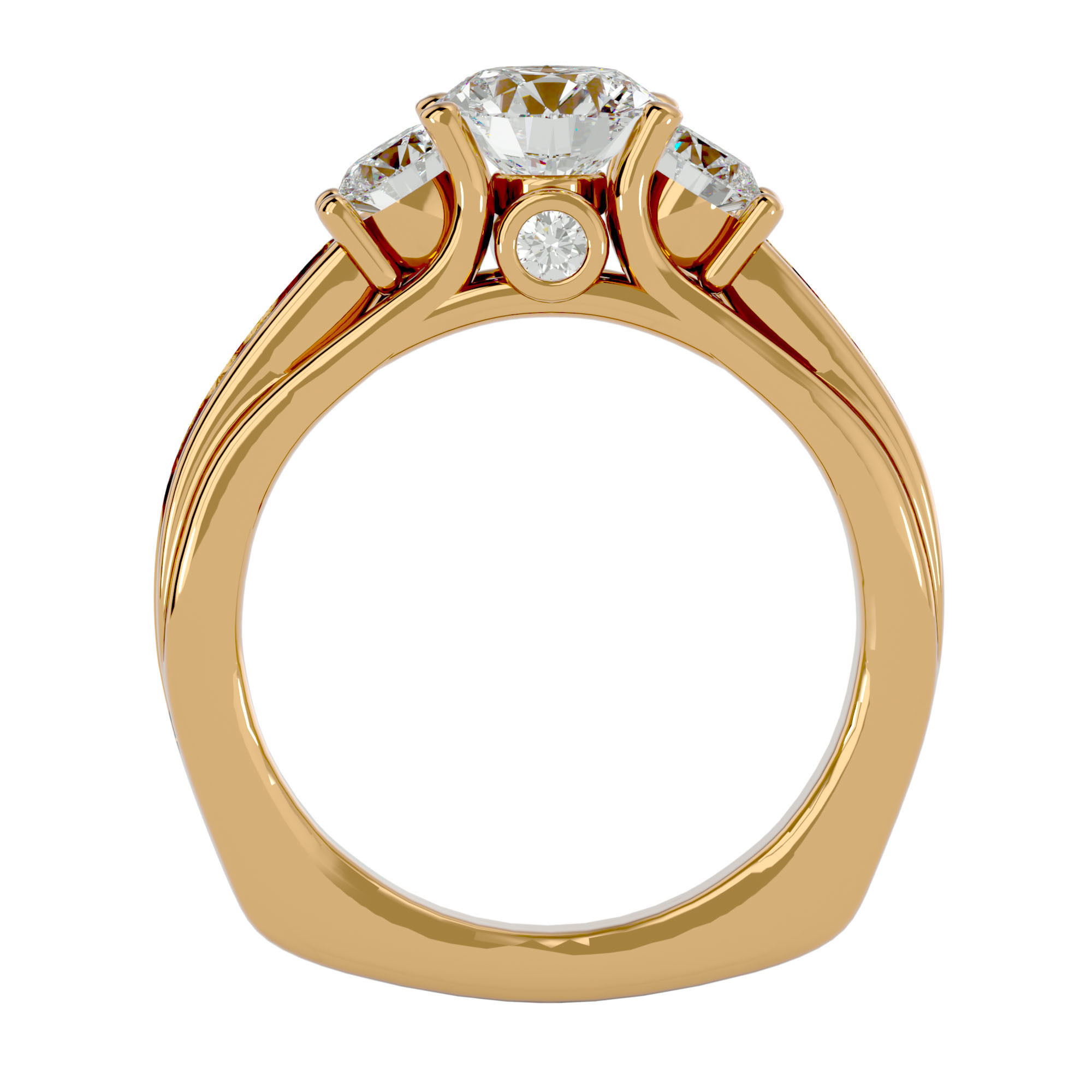 Tri Diamond solitaire wedding engagement ring with 360 view 3D print model_5