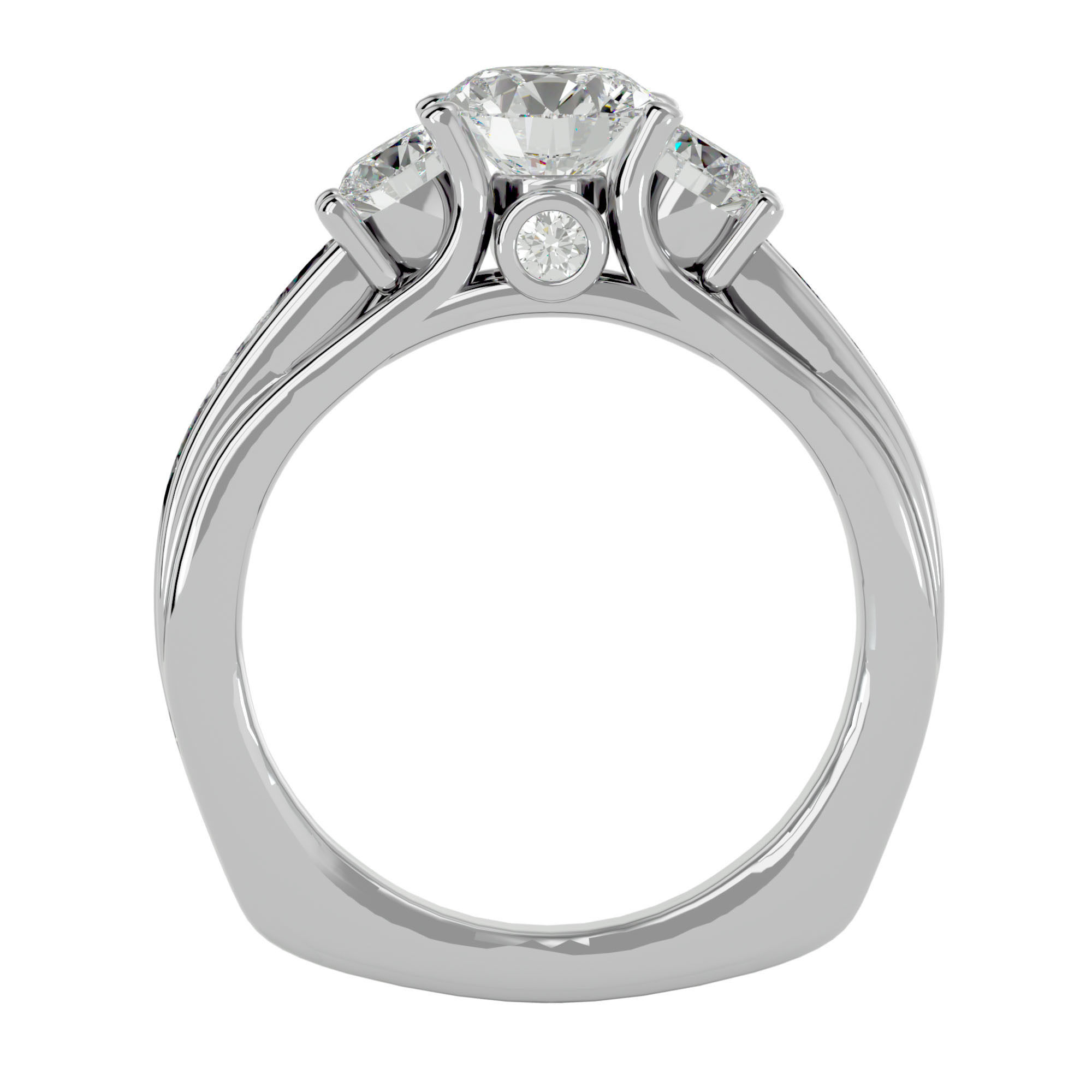 Tri Diamond solitaire wedding engagement ring with 360 view 3D print model_4