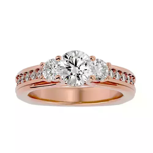 Tri Diamond solitaire wedding engagement ring with 360 view 3D print model