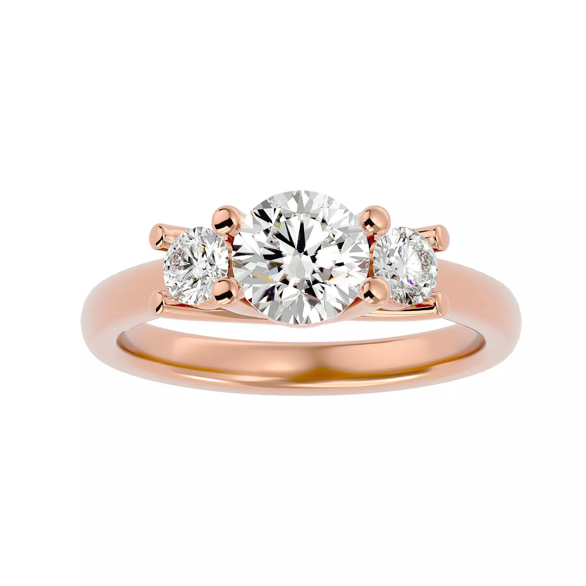 Tri Diamond solitaire wedding engagement ring with 360 view 3D print model_0