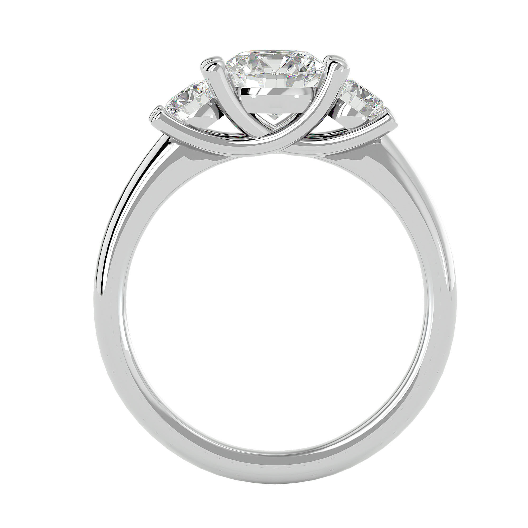 Tri Diamond solitaire wedding engagement ring with 360 view 3D print model_4