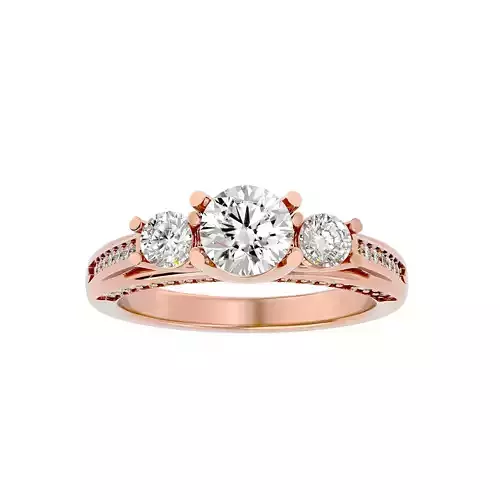 Tri Diamond solitaire wedding engagement ring with 360 view 3D print model