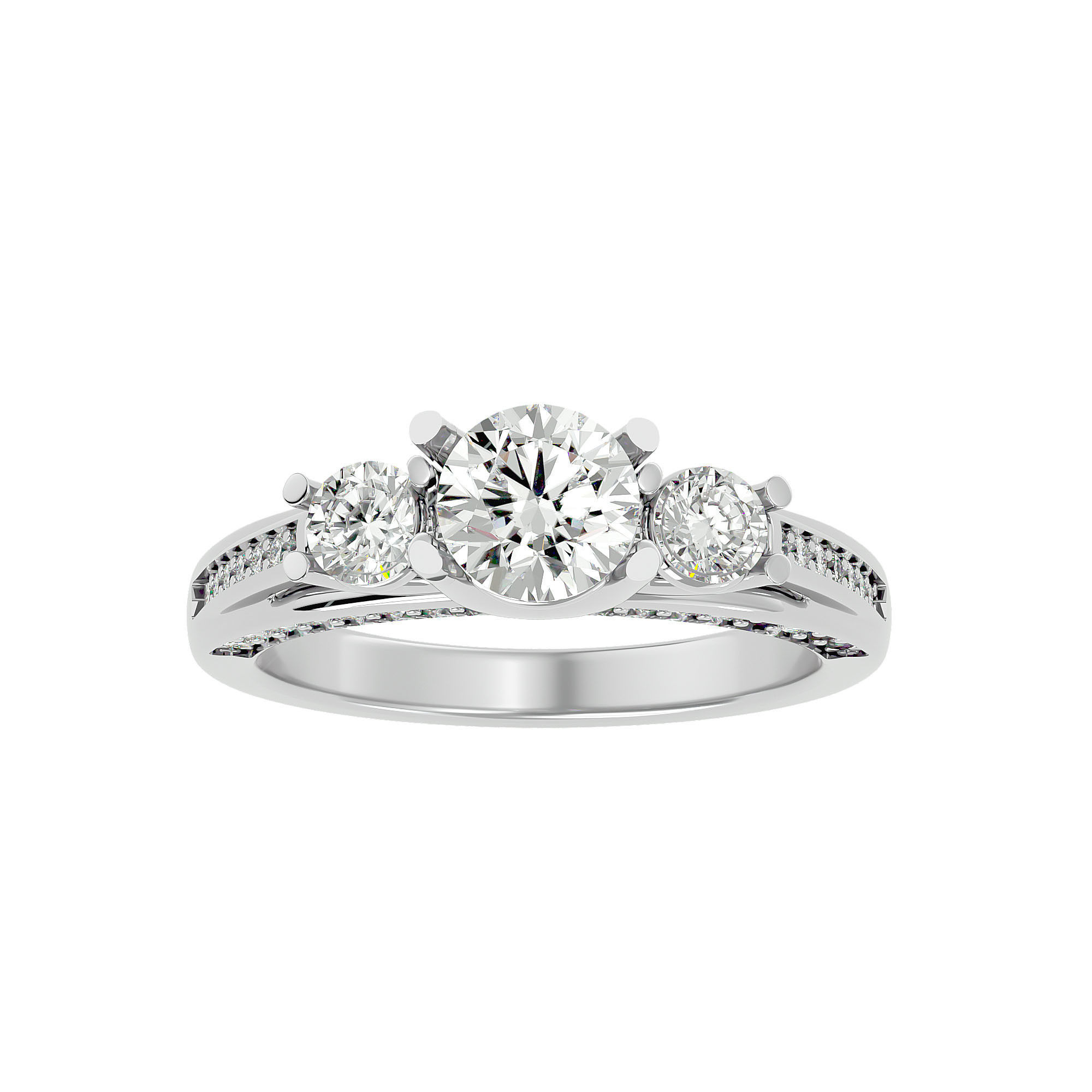 Tri Diamond solitaire wedding engagement ring with 360 view 3D print model_2