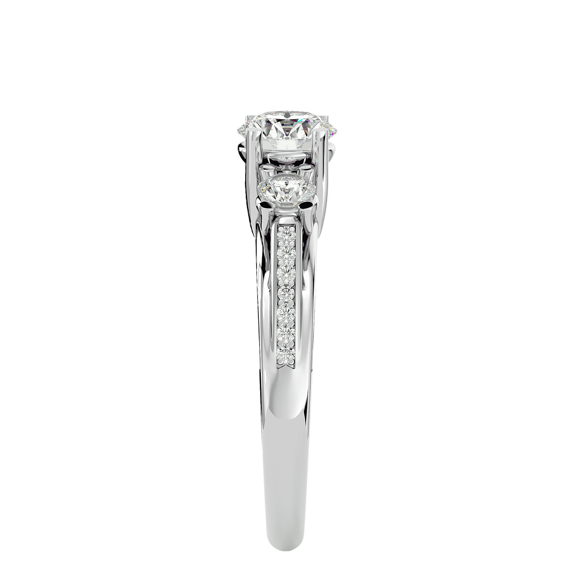 Tri Diamond solitaire wedding engagement ring with 360 view 3D print model_8