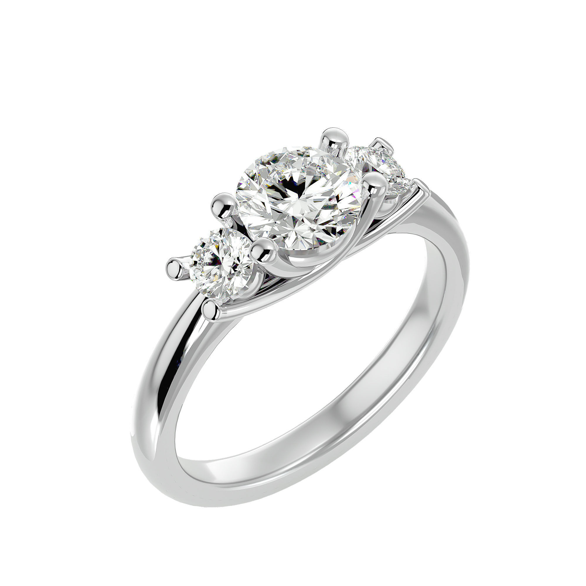 Tri Diamond solitaire wedding engagement ring with 360 view 3D print model_10