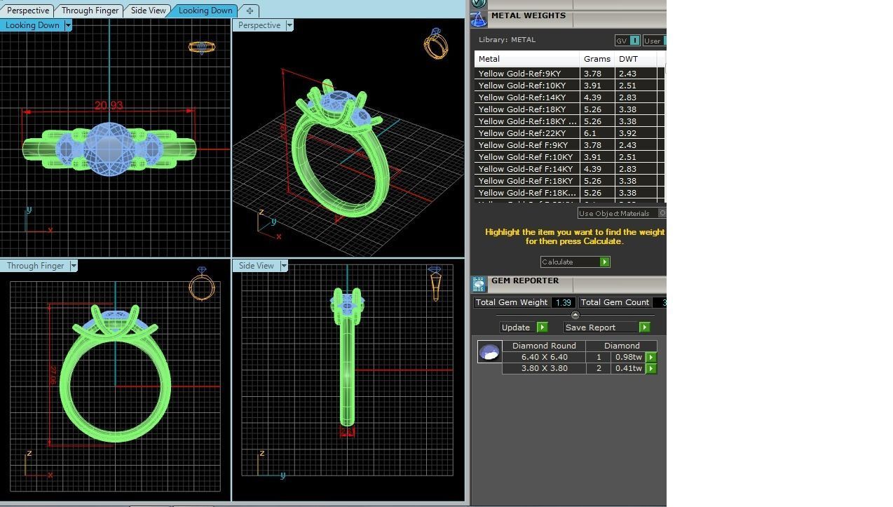 Tri Diamond solitaire wedding engagement ring with 360 view 3D print model_6