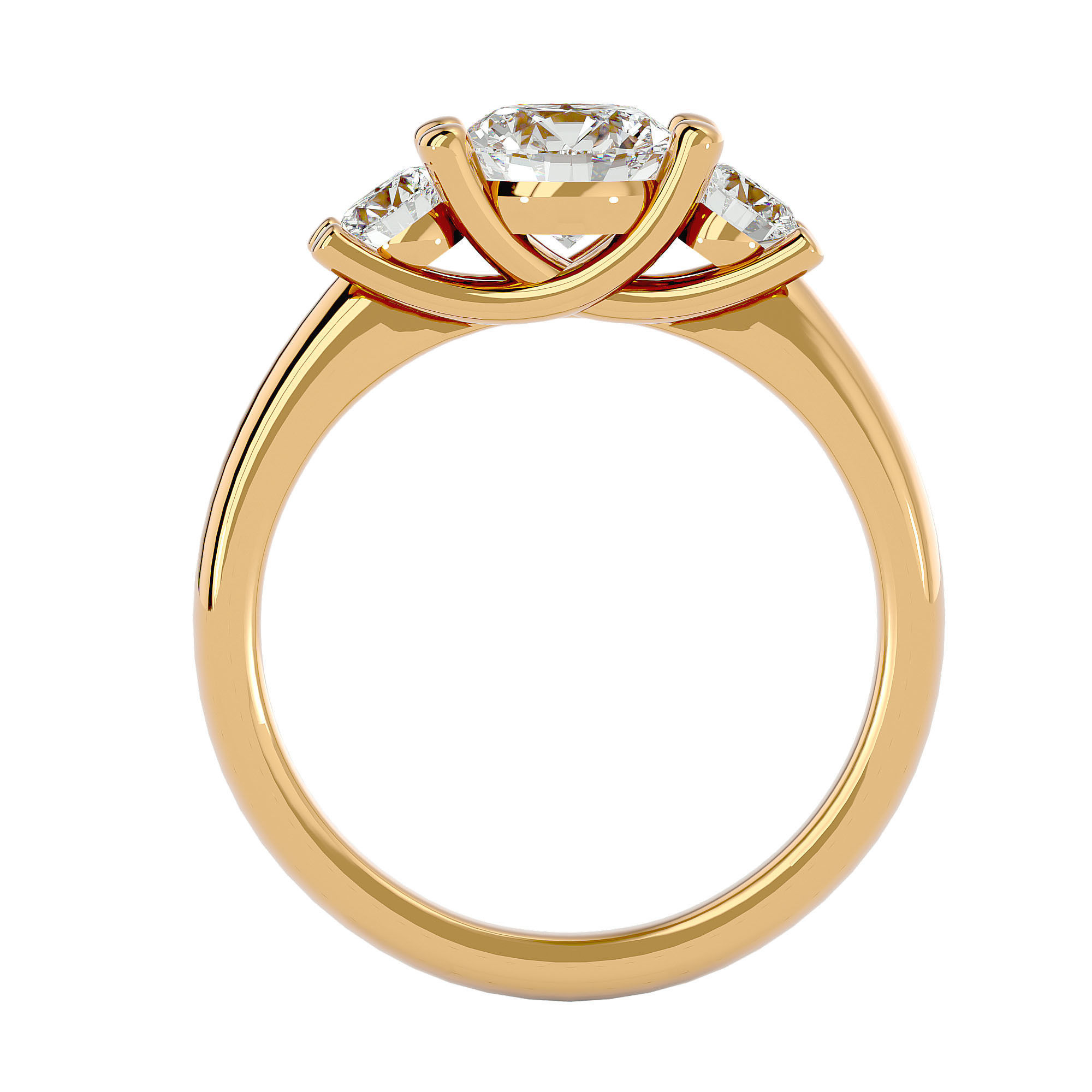 Tri Diamond solitaire wedding engagement ring with 360 view 3D print model_4
